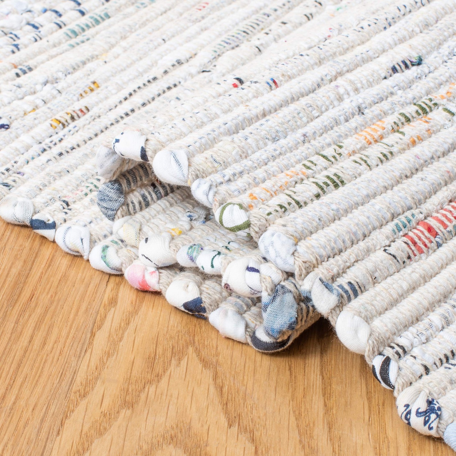 Rag Rug Collection Area Rug – 8′ x 10′, Ivory & Multi, Handmade Boho Stripe C…