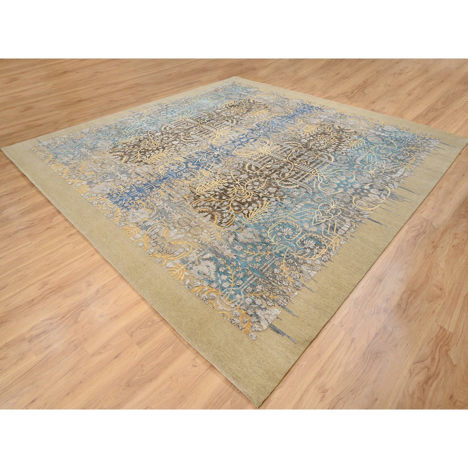 12’2″ x 12’2″ Honey Brown Silk With Wool Hand Knotted Saroogh Square Rug R64440
