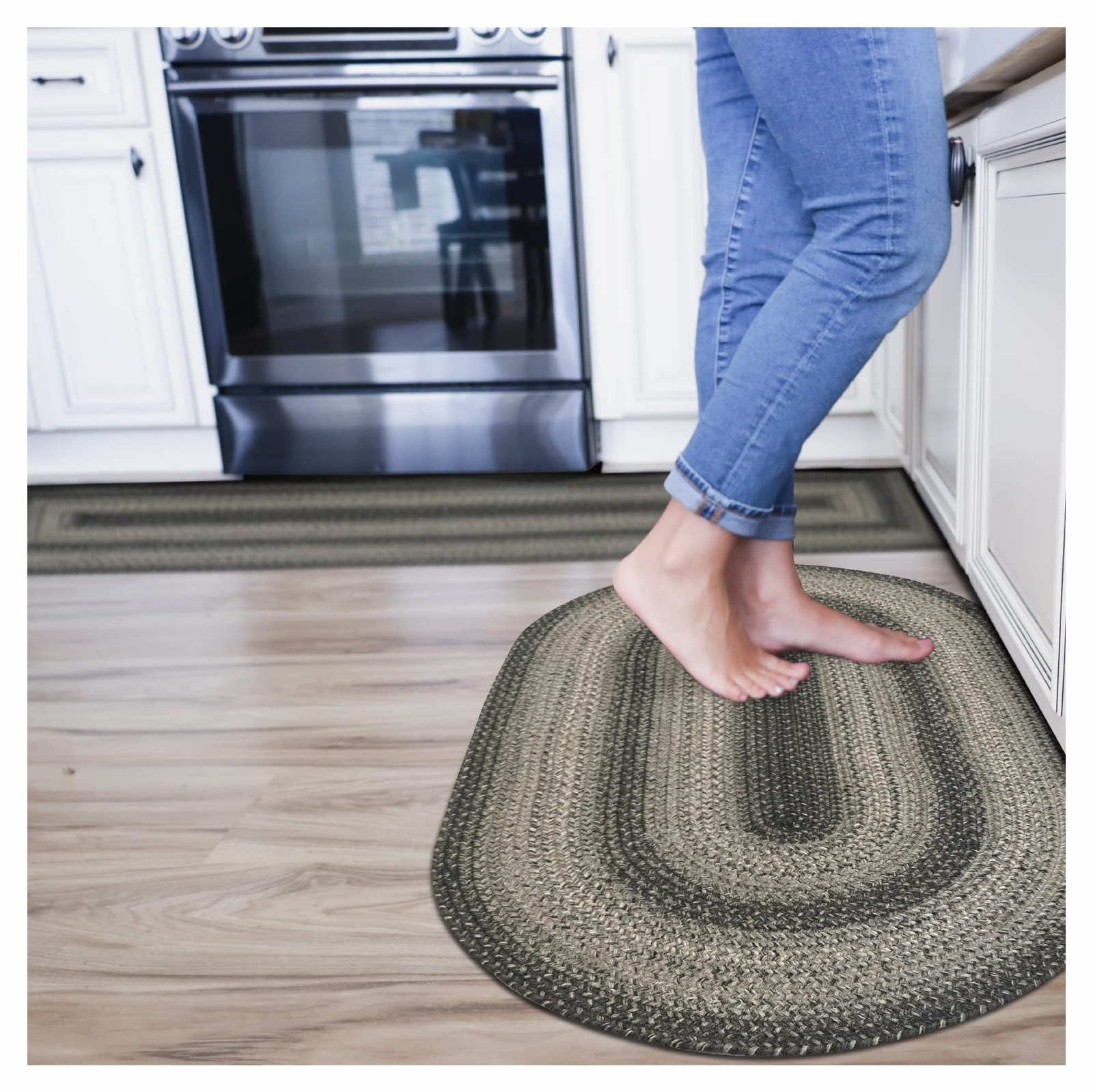 Flint Hill Gray Braided Rugs 20×30 – Jute Oval Braided Rugs for Primitive Sty…