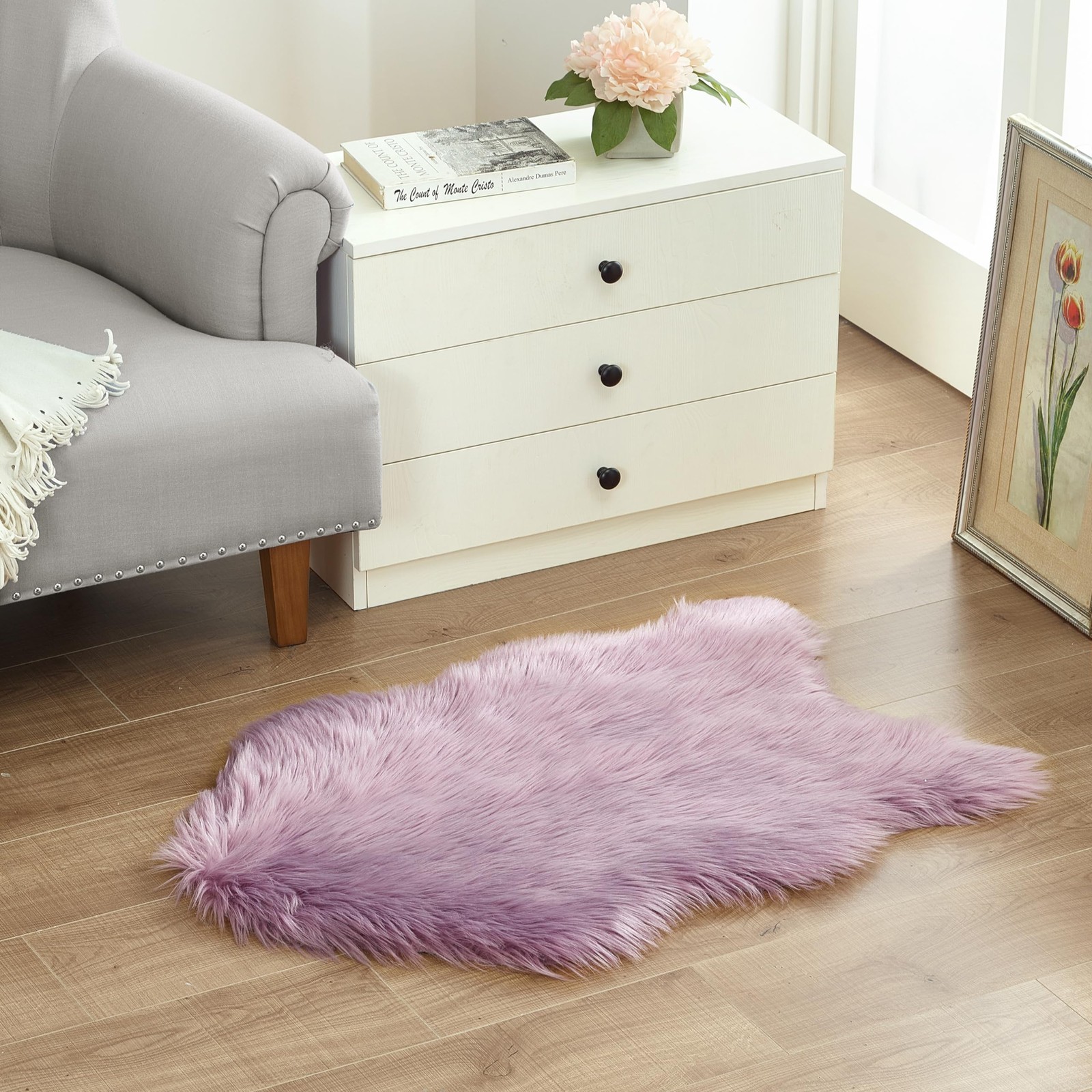 Stratford Park Lilac Bloom Faux Fur Rug, 30″ x 46 “, Super Soft Fluffy Area R…