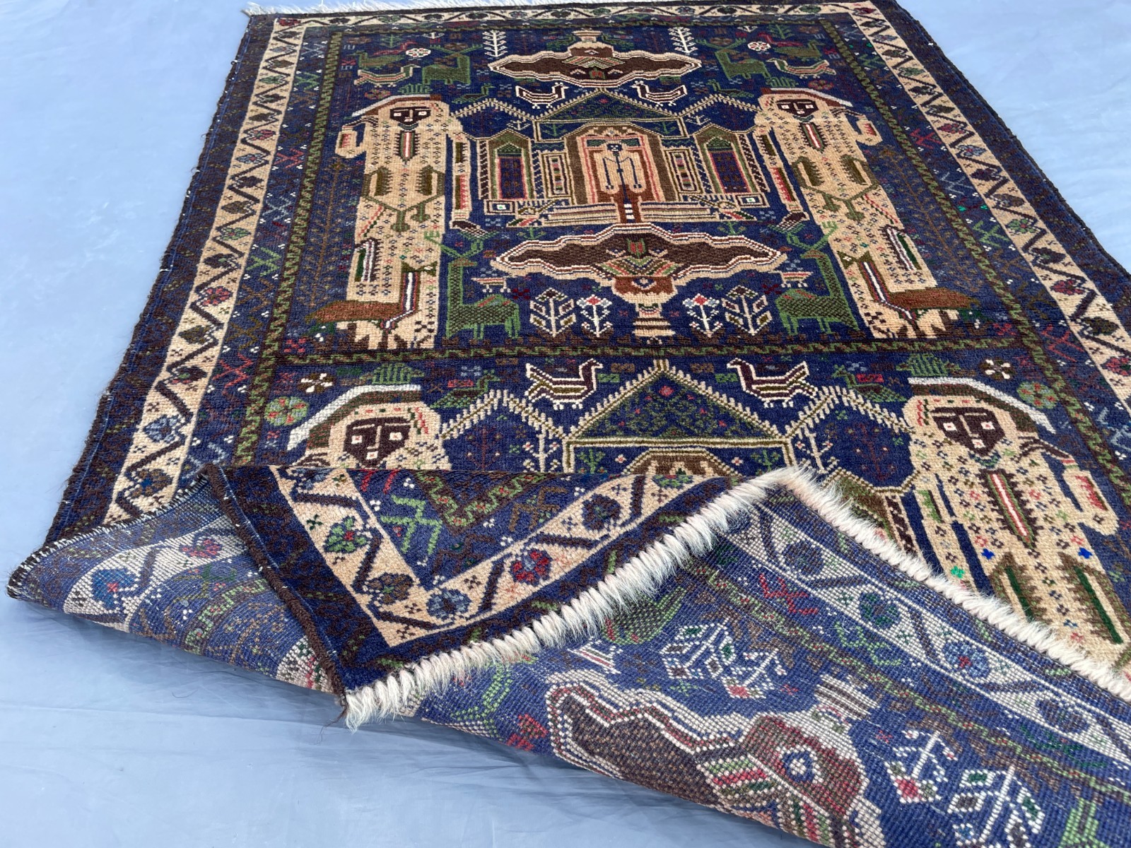 3×4 Handmade Baluchi Pictorial Rug Tribal Wool Carpet Mosque Animal Design Decor