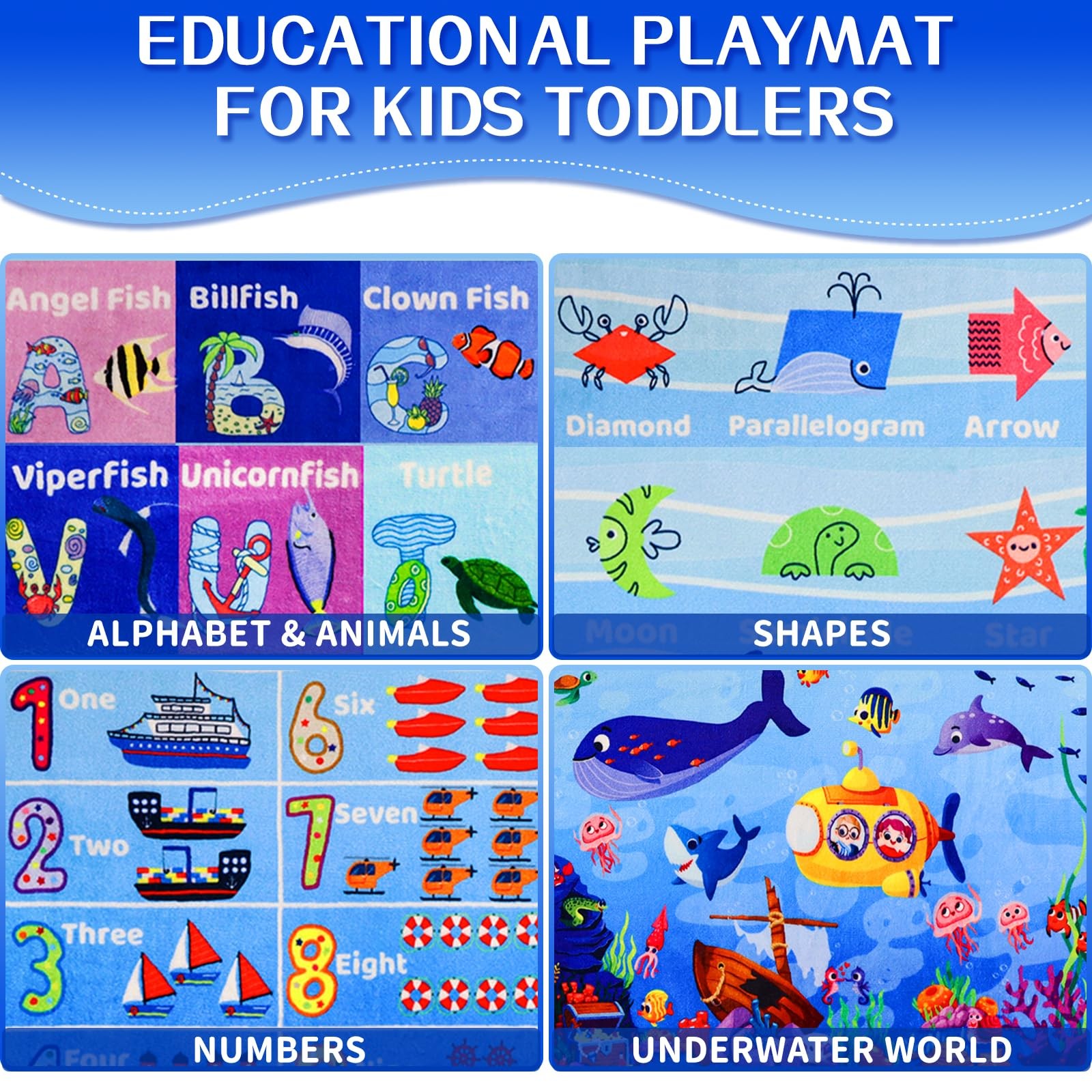 ABC Kids Rug for Playroom 59″Ã—39.4″ Ocean Rug Baby S- 39.4Ã—59 IN Ocean Animals