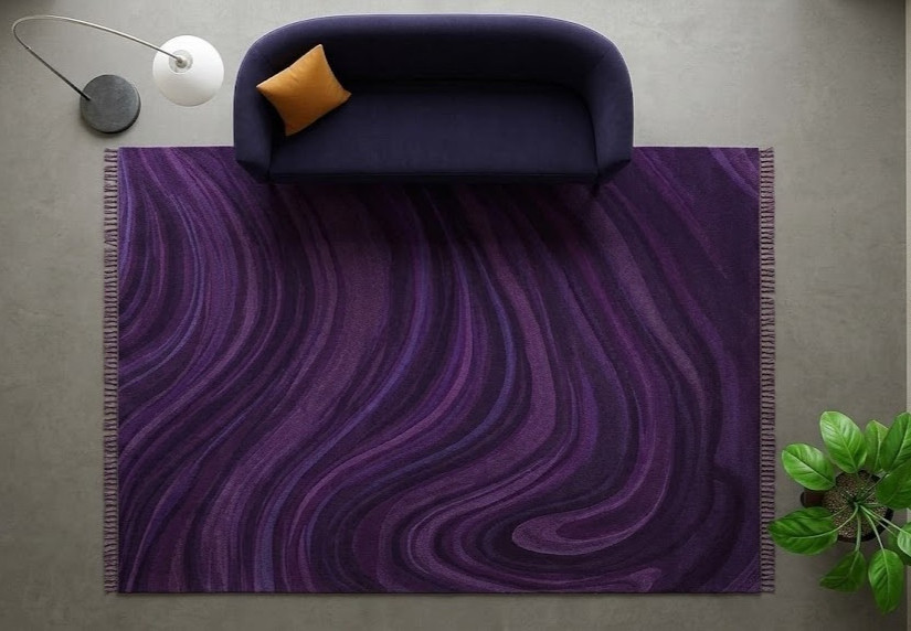 6×9 Modern Solid Purple Area Rug | Deep Aubergine Organic Swirl Living Room Rug