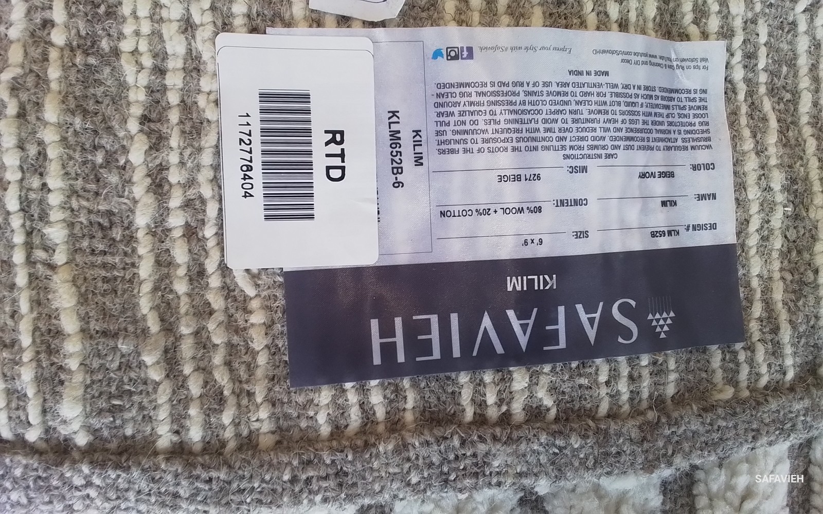 BEIGE IVORY 6′-0″ x 9′-0″ Missing Thread Rug, Reduced Price 1172776404 KLM652B-6