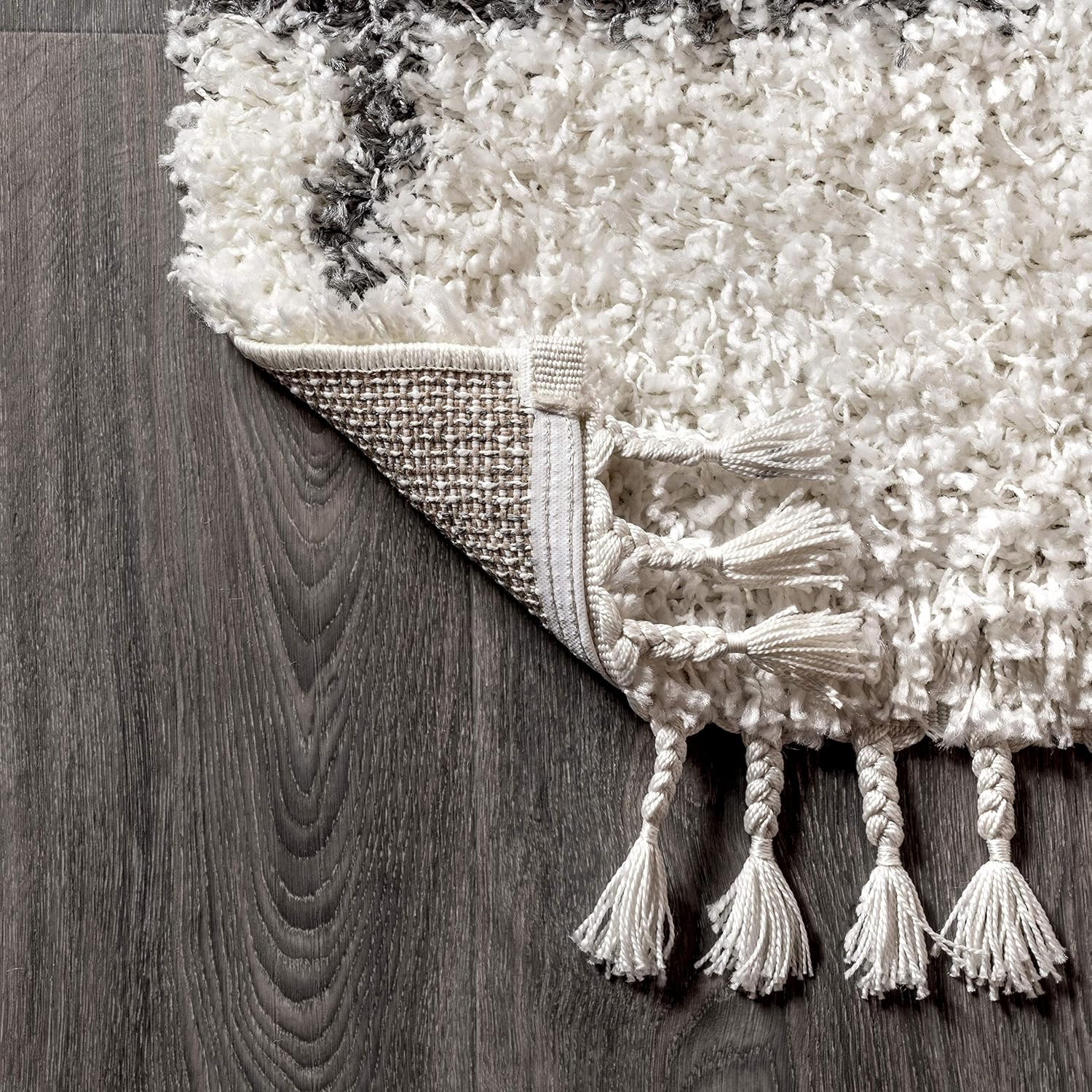 Mercer Shag Plush Tassel Ivory/Gray Indoor Area Rug, 3X5, Moroccan Geometric Tre