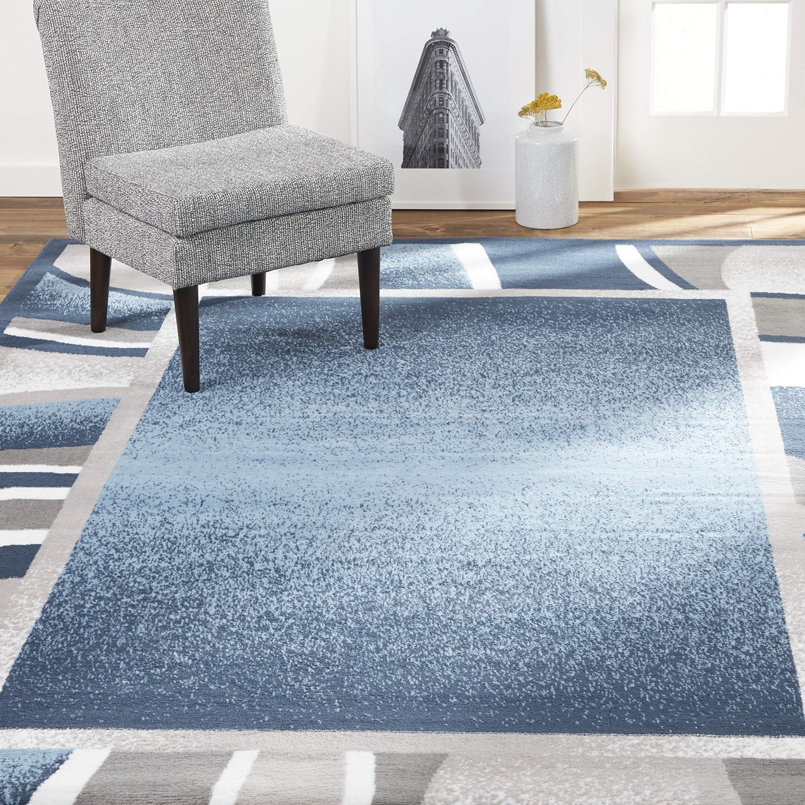 Lyndhurst Rotana Modern Area Rug, Contemporary Blue/Gray/Ivory 5’2×7’4