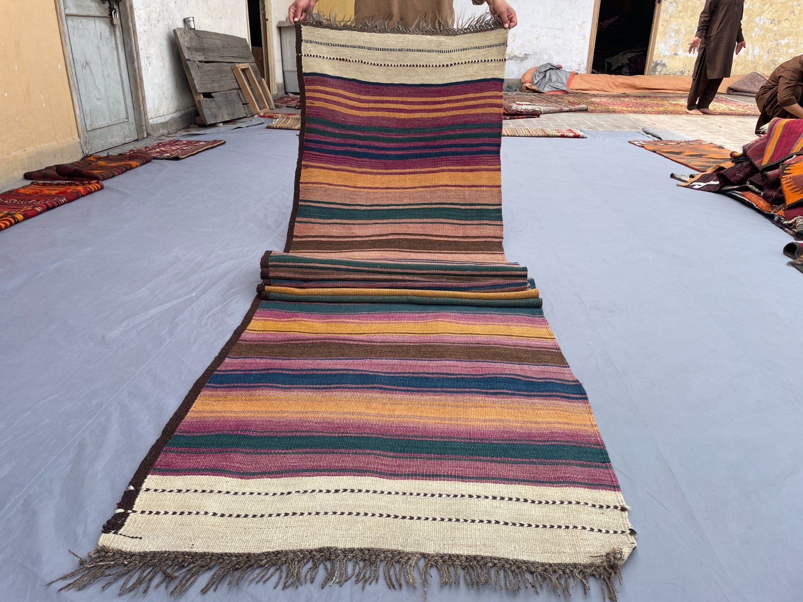 2’10 x 15 Ft Soft Pastel Afghan Kilim Runner Handmade Flatweave Striped Rug Warm