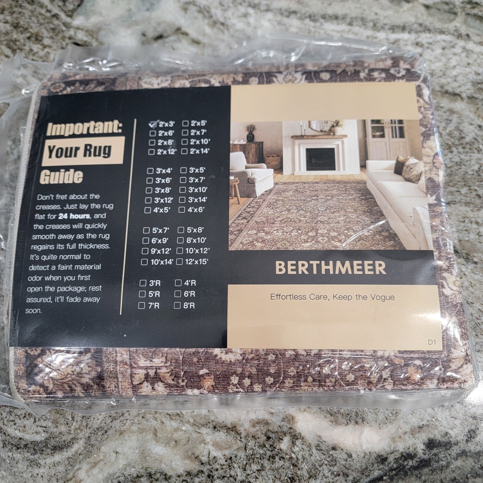 Berthmeer 2×3 Area Rug Vintage Floral Brown Beige Washable Accent Rug New