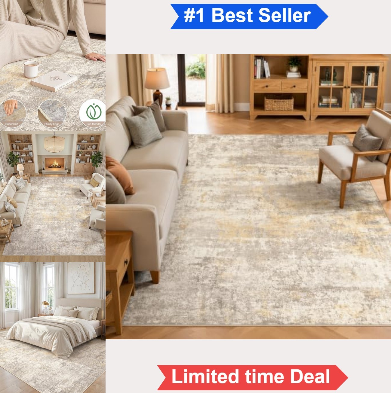 Abstract Washable Area Rug 10×12 Non Slip Stain Resistant Machine Washable