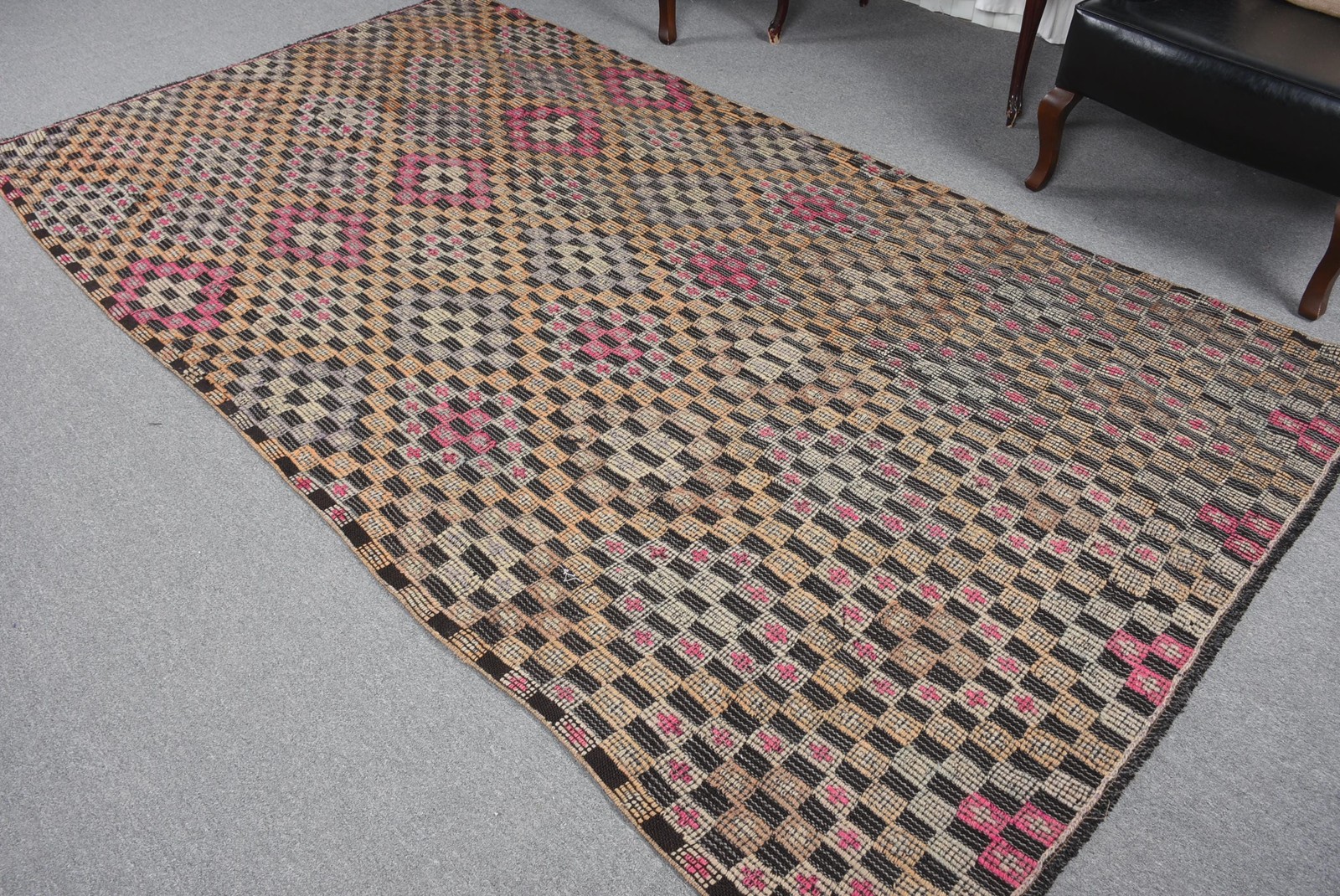 Kilim Turkish Rug, 5,4×9,9 ft Vintage Rug, Black Handmade Wool Rug