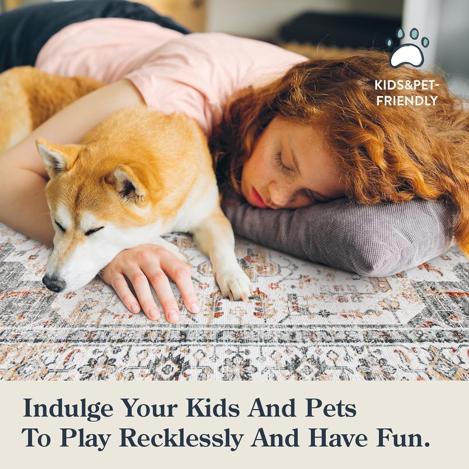Beige/Gold Vintage Washable Rug 2×3 – Perfectly Designed for Everyday Elegance