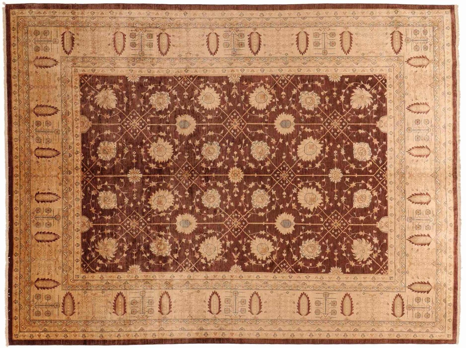 Afghan Chobi Ziegler Carpet Hand-knotted 300×400 Brown Oriental Wool