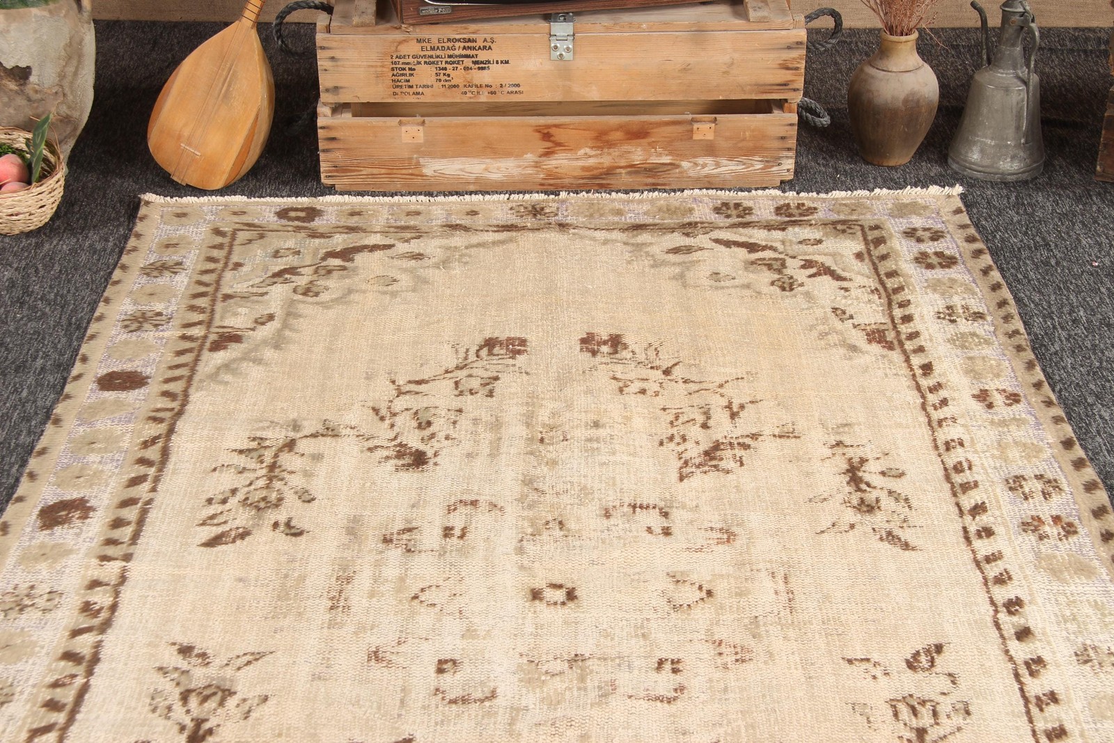 5,6×8,5 ft Large Vintage Rug, Turkish Rug, Brown Gray Moroccan Wool Rug