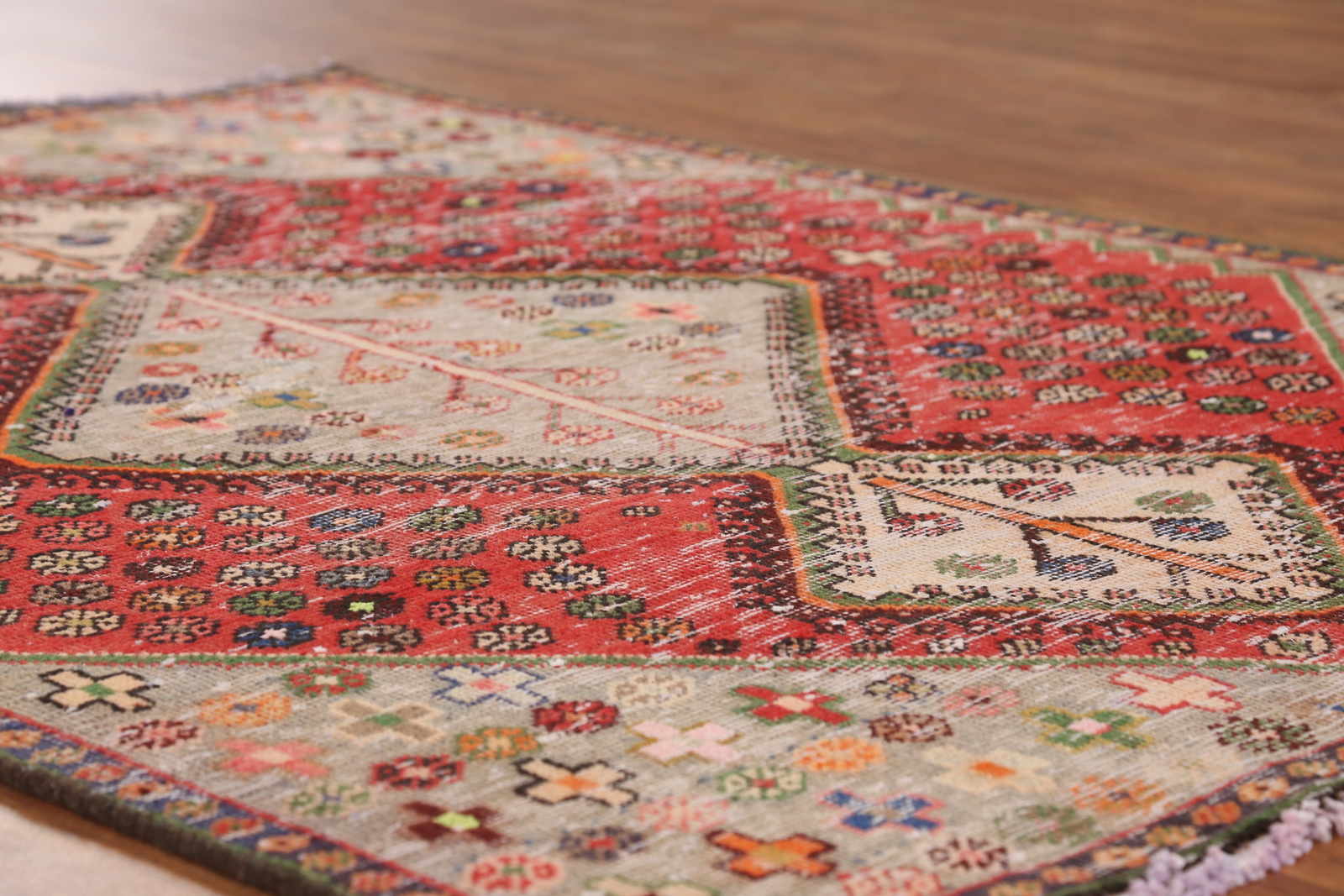 Vintage Vegetable Dye Traditional Nomadic Handmade Wool Rug Geometric Carpet 4×6