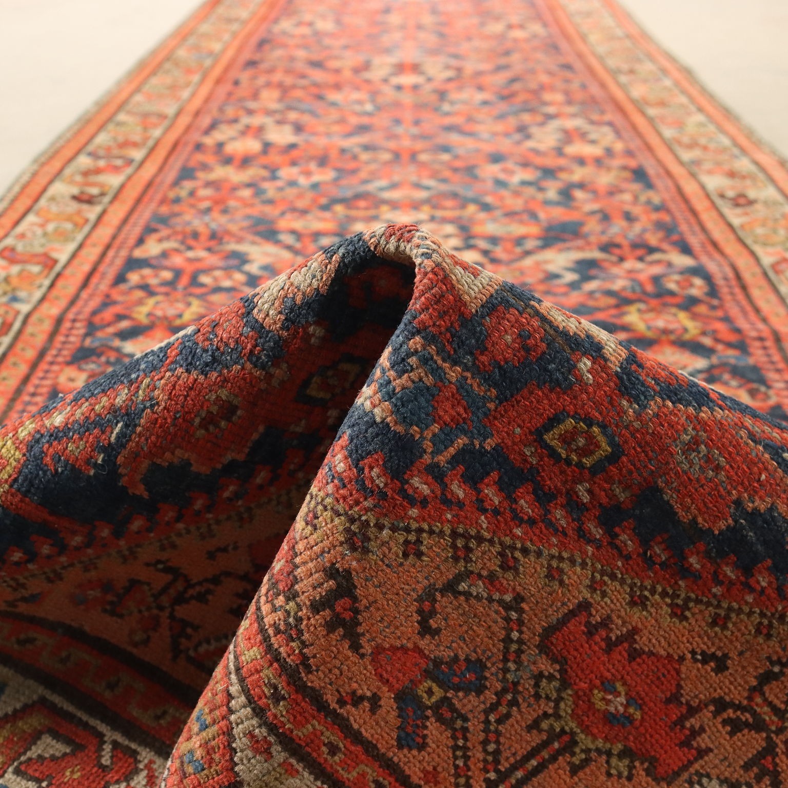 Antique Asian Carpet Cotton Wool Thin Knot 158 x 38 In
