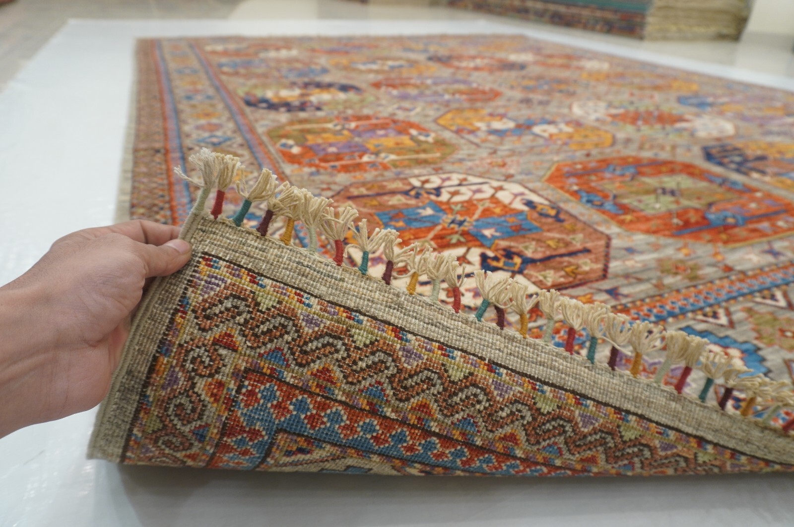 8 x 10 ft Taupe Gray Ersari Afghan Hand Knotted Veg dyes Wool Tribal Area Rug