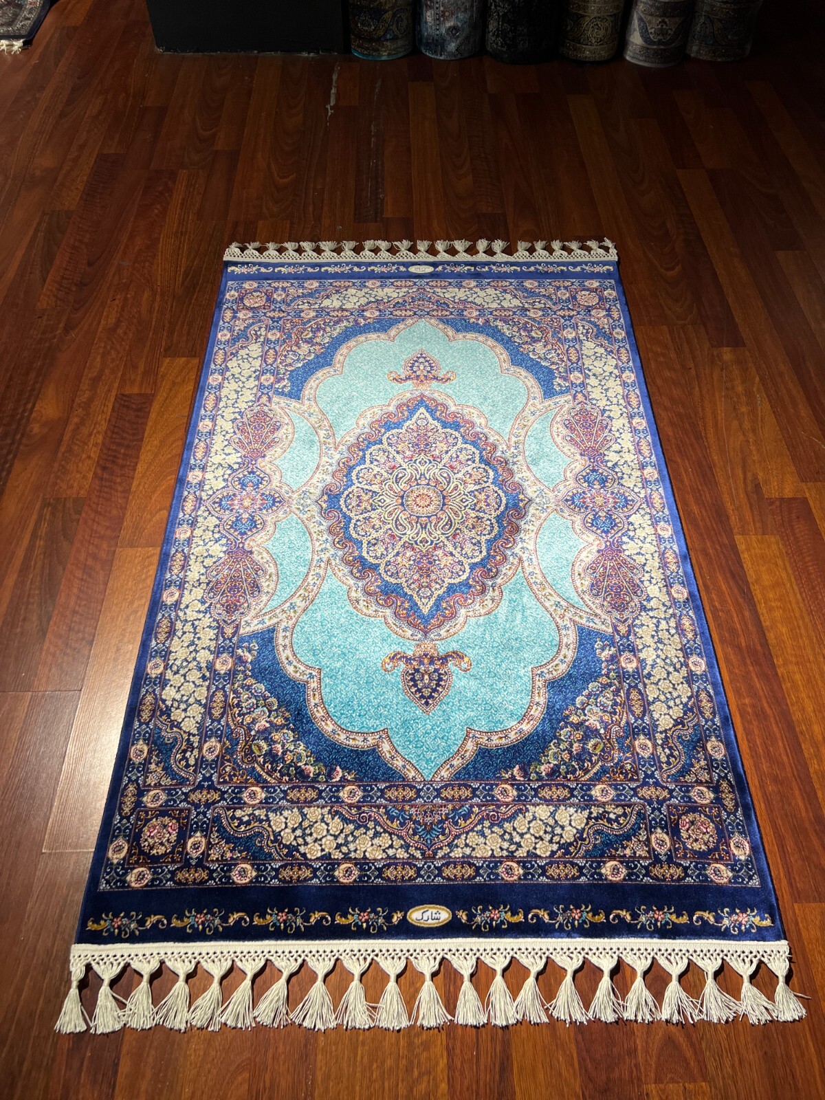 3×5 ft Mini Turkish Silk Rug – Blue Authentic Design, Luxury Housewarming Gift