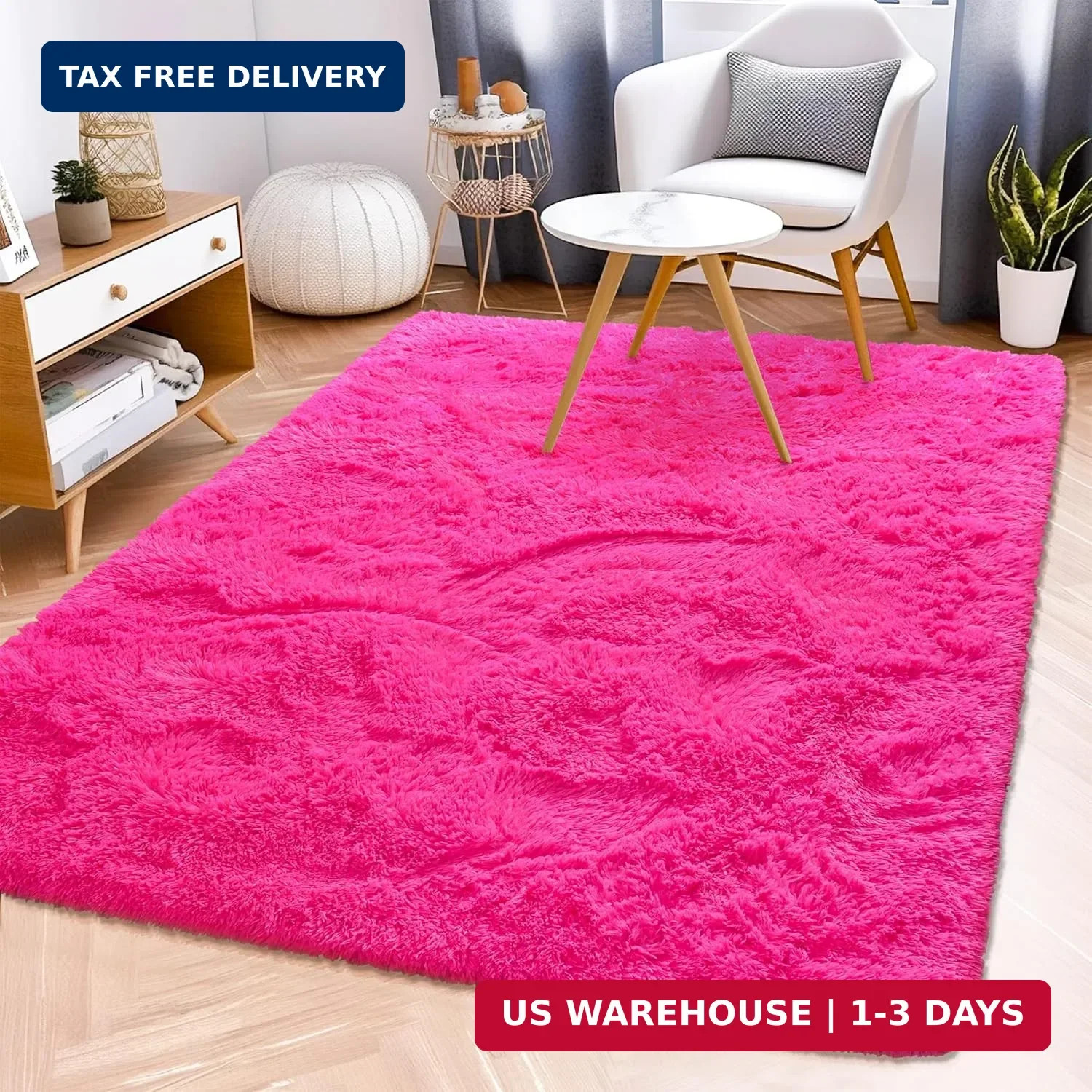 Awaytail Fluffy Rug Washable 4×6 Feet, Hot Pink Fuzzy Rugs for Bedroom Girls, Fl