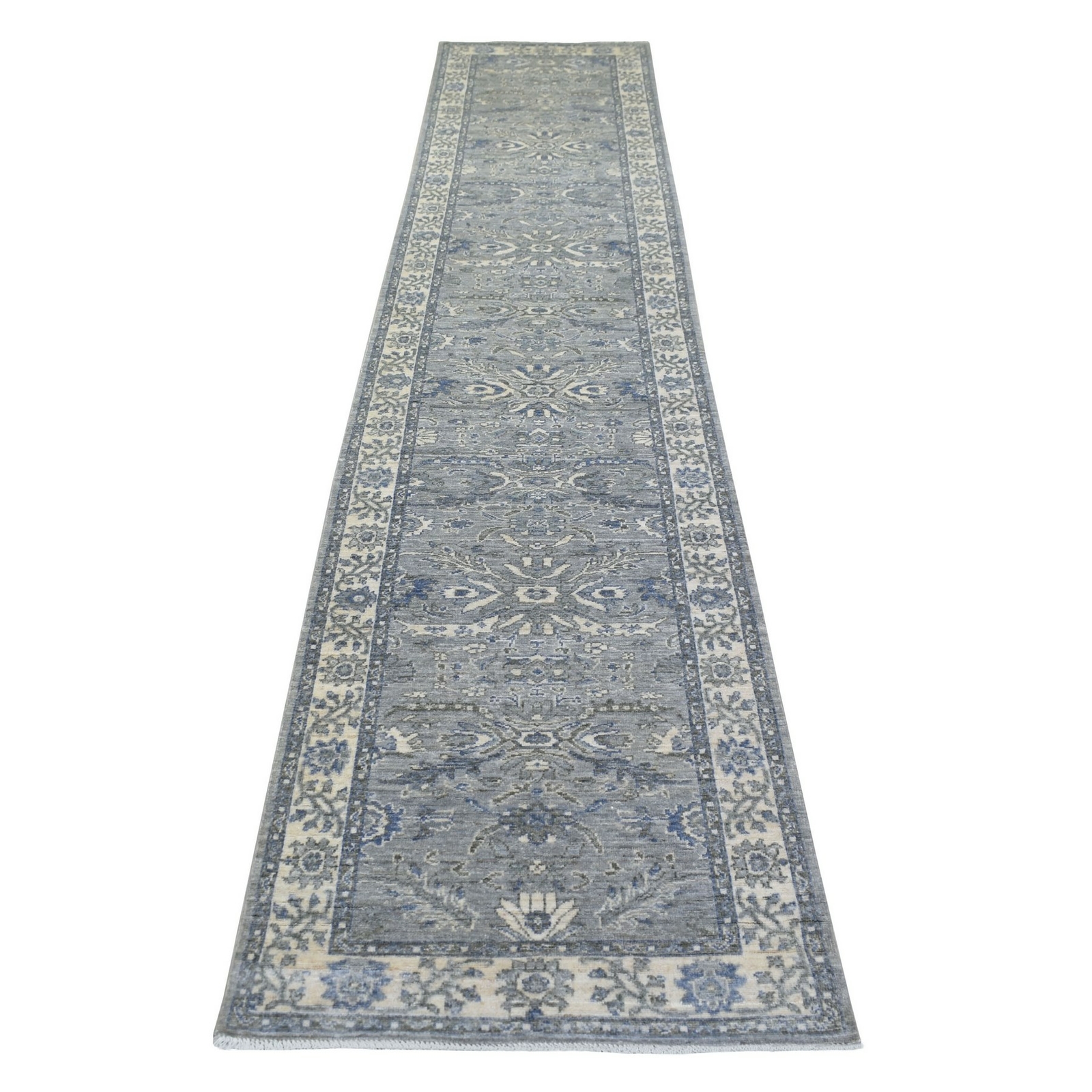 2’7″ x 13’1″ Gray Pure Wool Hand Knotted Fine Densely Woven Runner Rug R71304