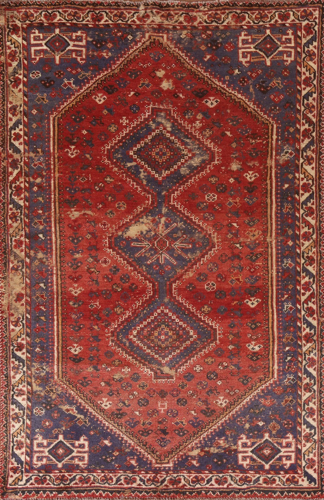 Vintage Area Rug 5×8 ft.Qashqai Oriental Handmade Low Pile Wool Living Room Rug