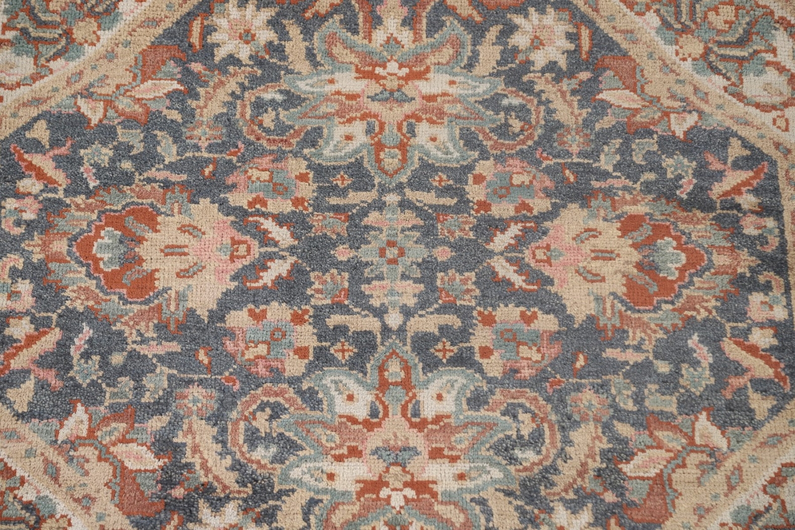 Floral Navy Blue/ Ivory Heriz Serapi Octagon Rug 6’x6′ Wool Hand-knotted Carpet