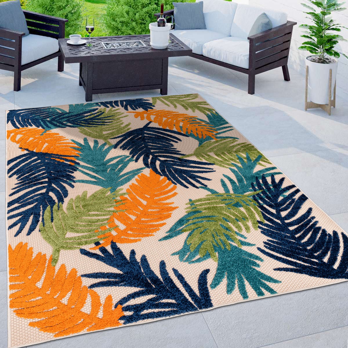 Rugshop Outdoor Rug 5×7 Tropical Floral Modern Indoor/Outdoor Rugs Patio Carpet