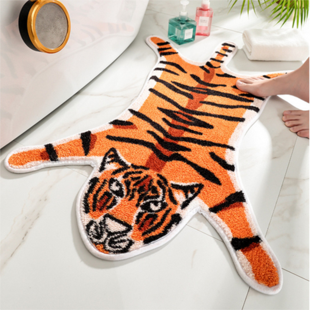 Tiger Print Area Rug Faux Skin Rug Hide Cute Carton Carpet Floor Mat Home Decor