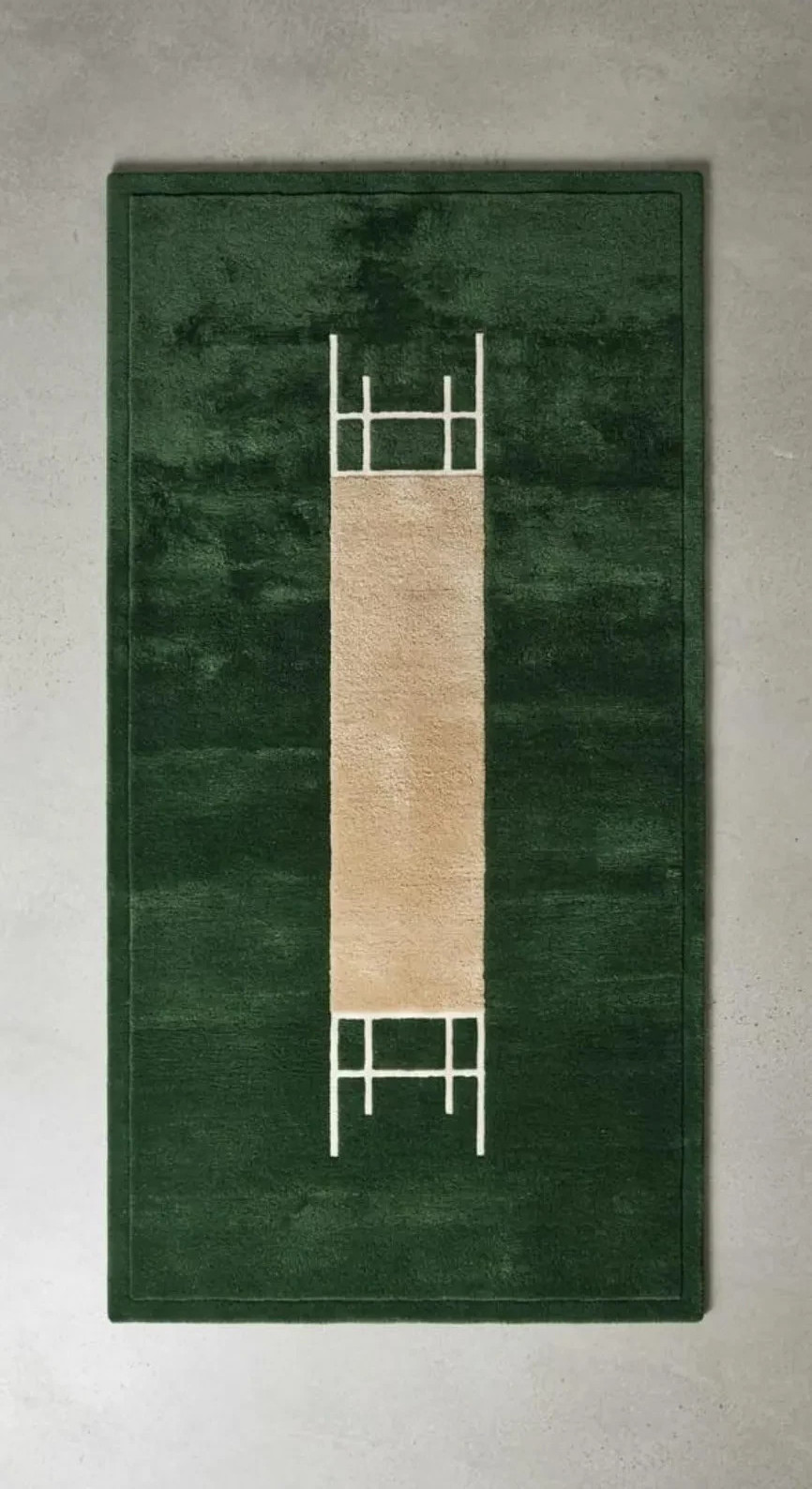 Hand-Tufted Wool Area Rug Modern Geometric Forest Green Carpet Minimalist Living