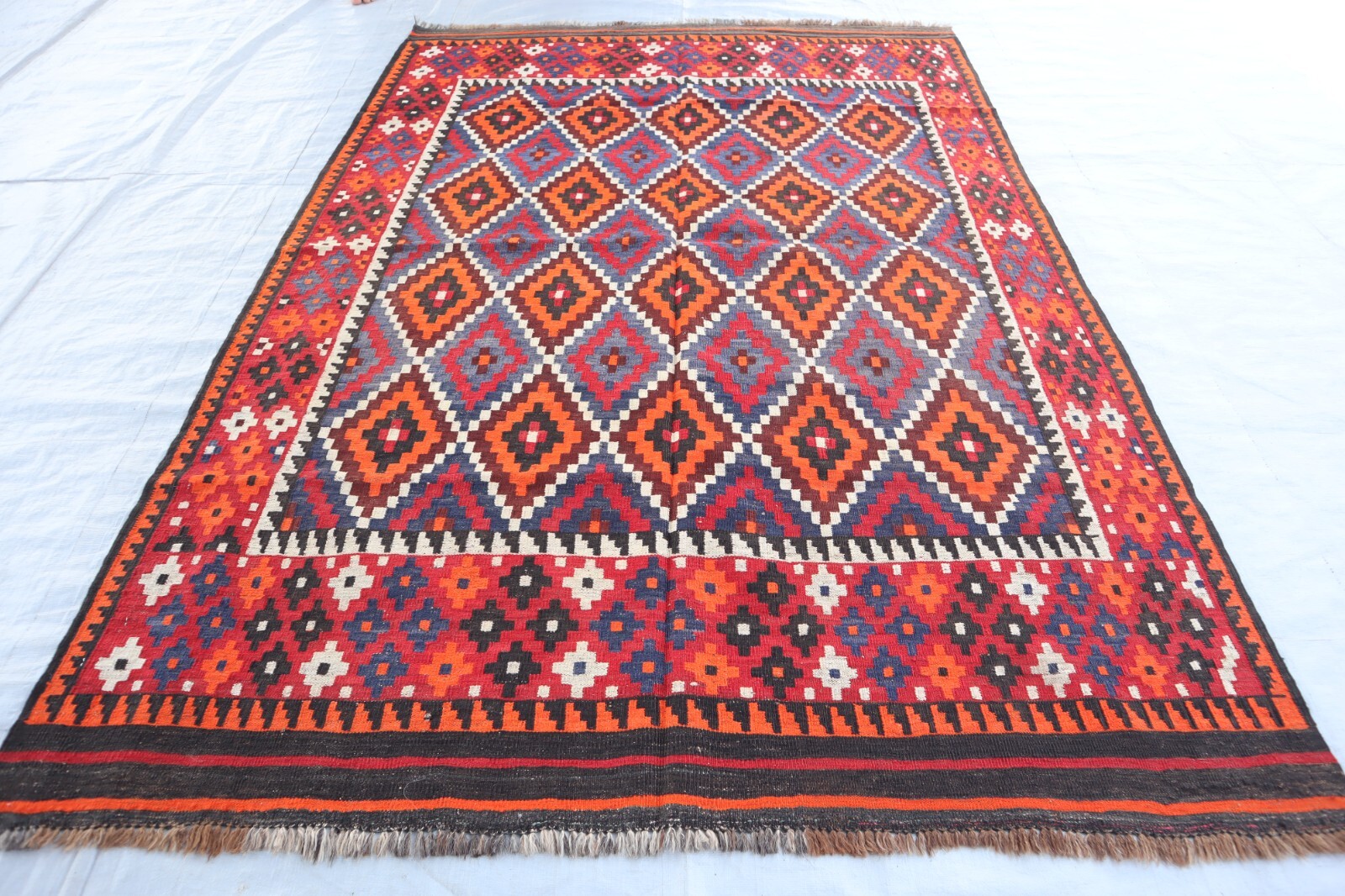 5’3×7’8 ft Afghan Kilim Rug- Handmade Wool Area rug- Multicolor Orange Red Rug
