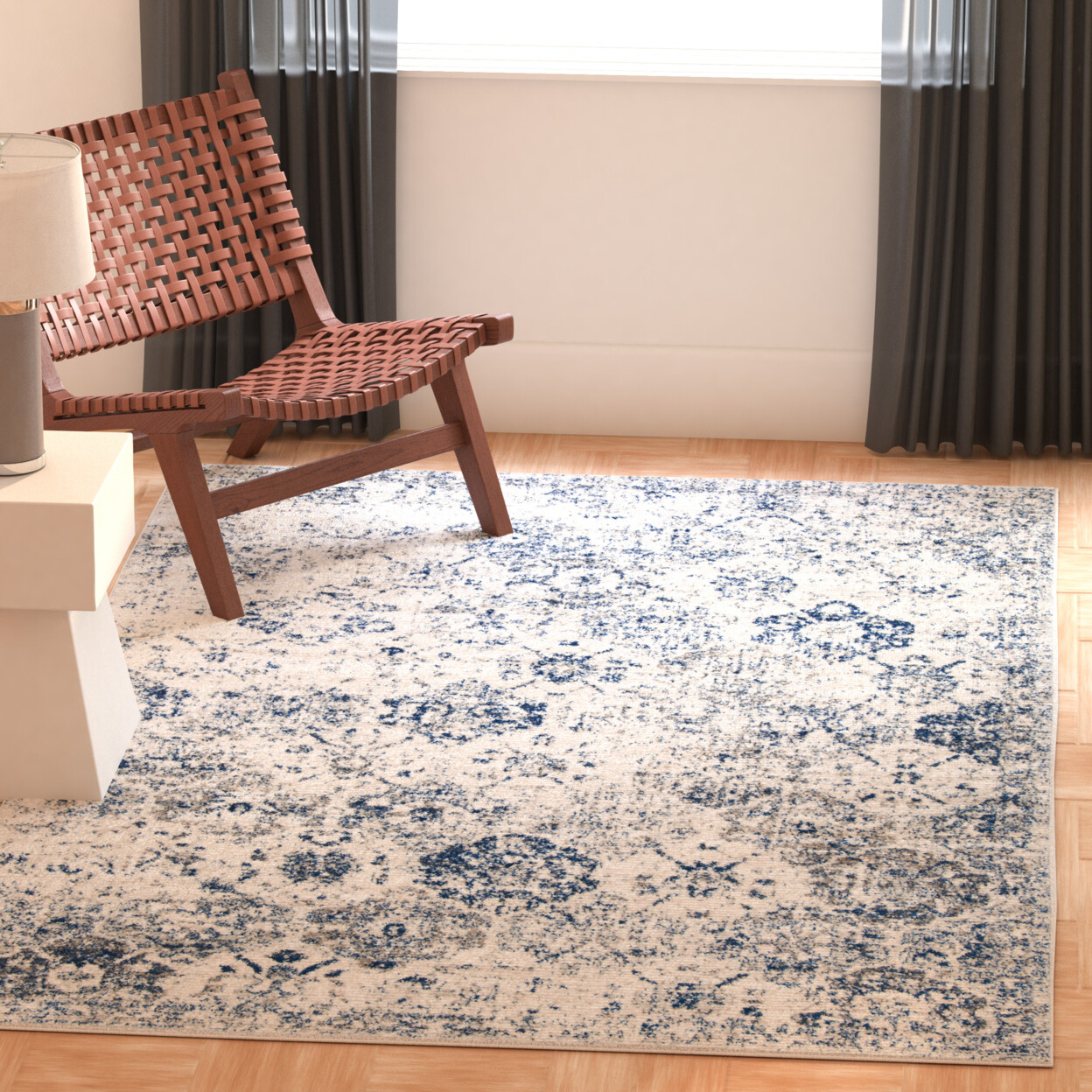 SAFAVIEH Madison Collection MAD611C White/Royal Blue Rug