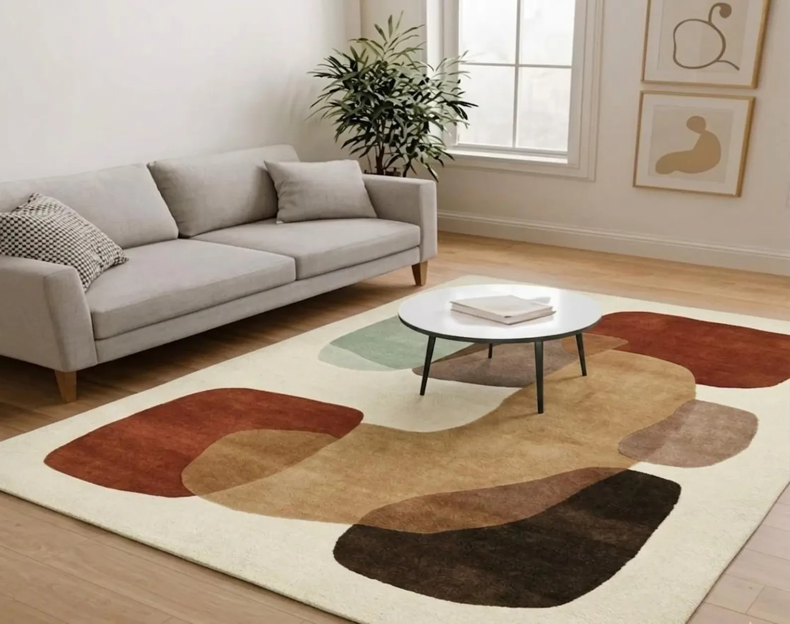 Modern Abstract Hand Tufted Wool Area Rug, Organic Shapes Contemporary modern