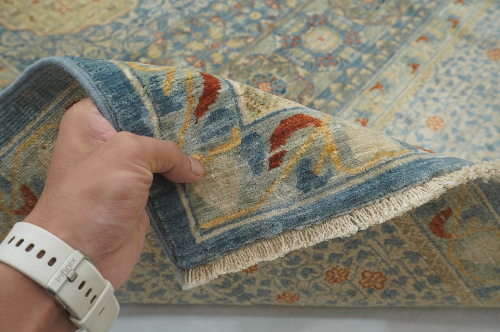 9 x 12 ft Teal Blue Mamluk Fine Hand Knotted Turkish Medallion Area Rug