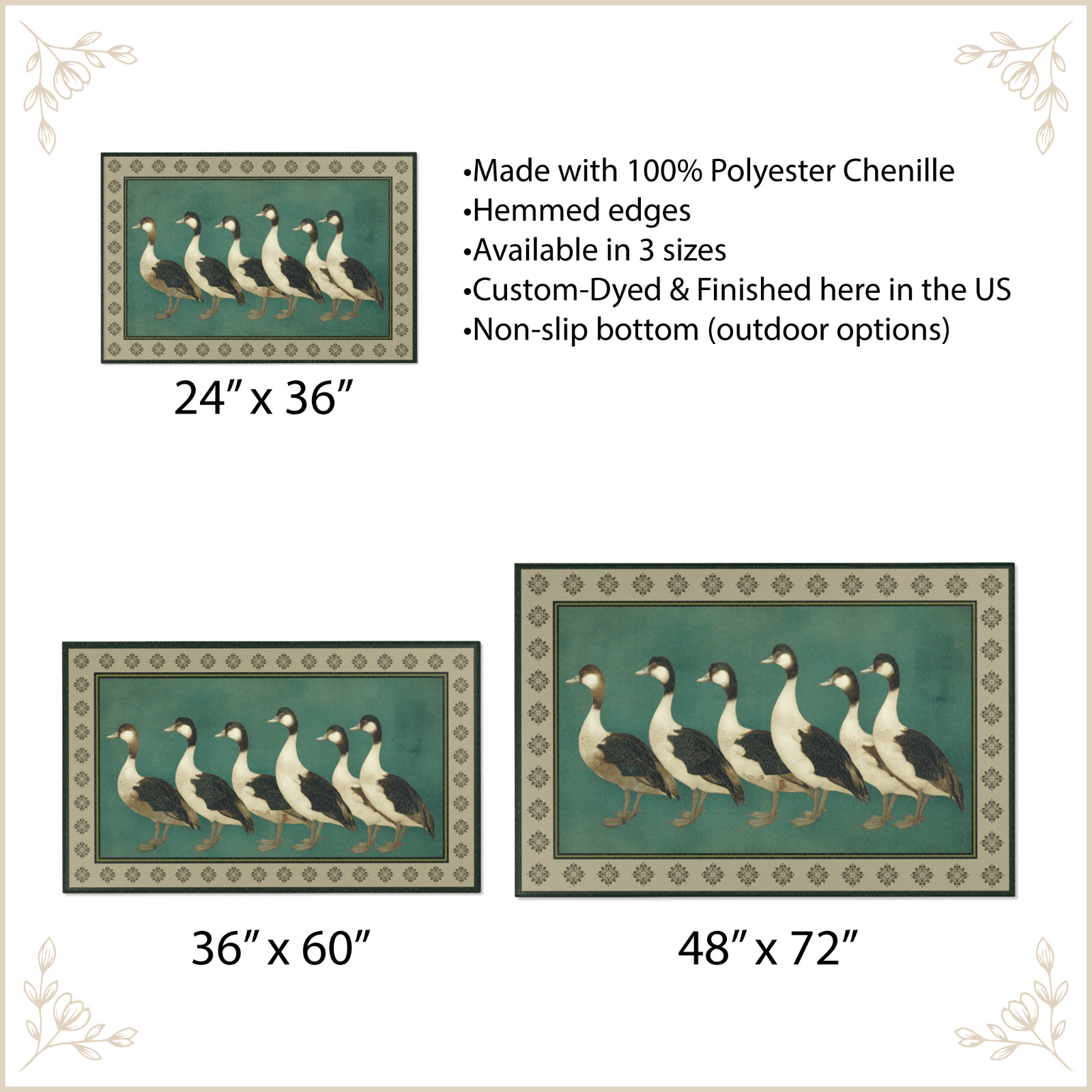 Vintage Style Geese Area Rug Farmhouse Duck Carpet Rustic Waterfowl Lodge Runner
