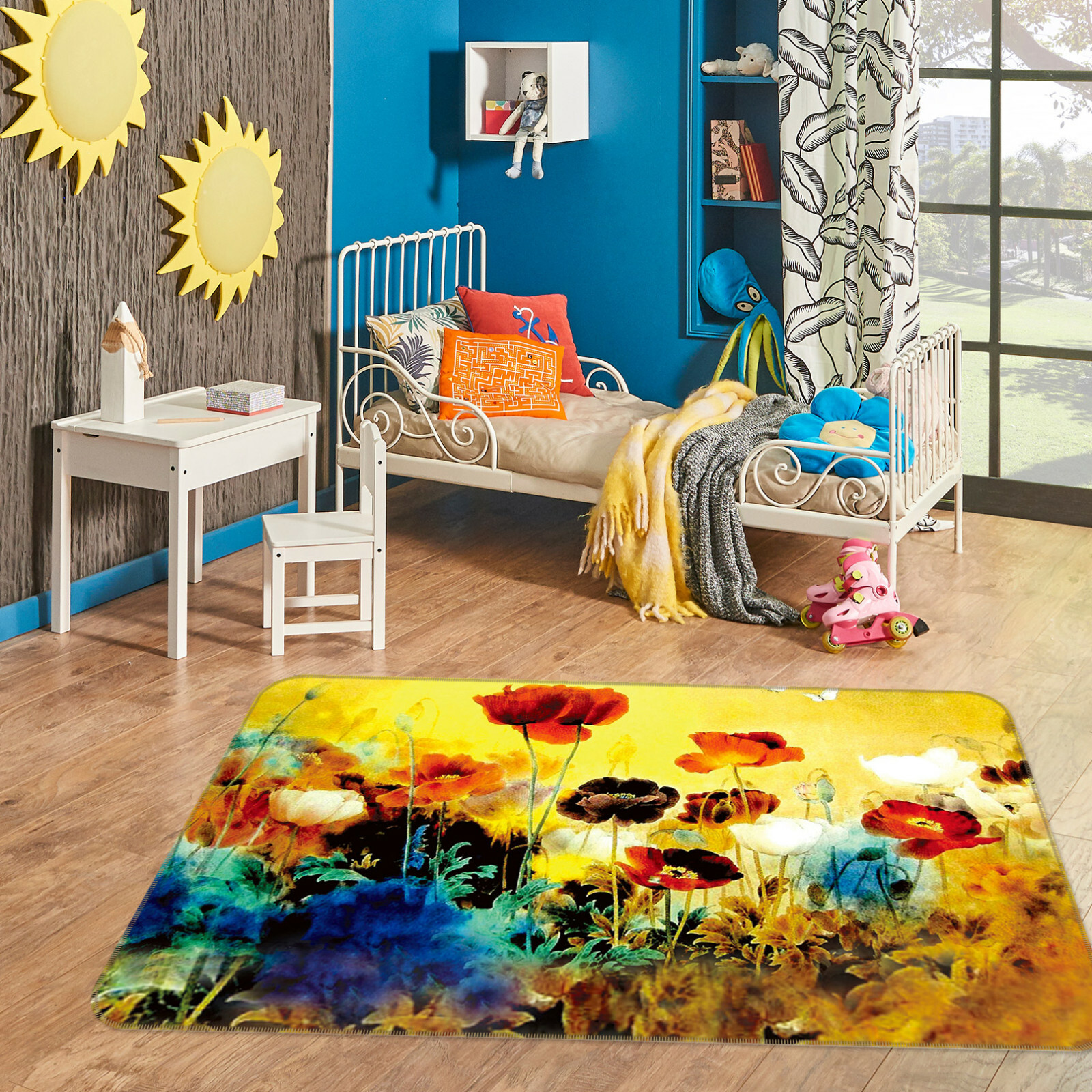 3D Red Flower ZHUA1669 Game Non Slip Rug Mat Photo Carpet Zoe