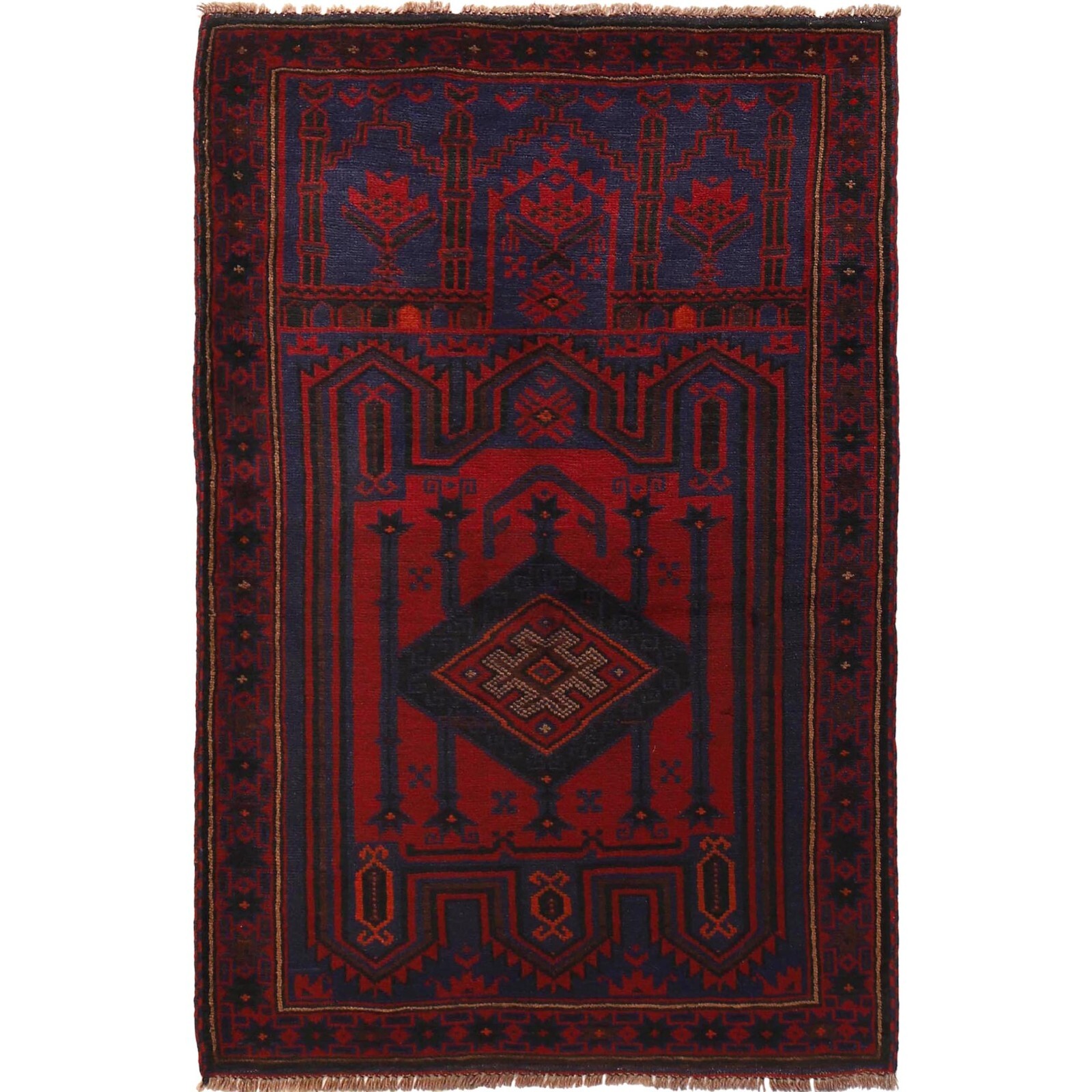 Tribal Handmade Traditional Prayer Rug 100% Wool Knotted Rug 3’2″x4’10″ft W15197