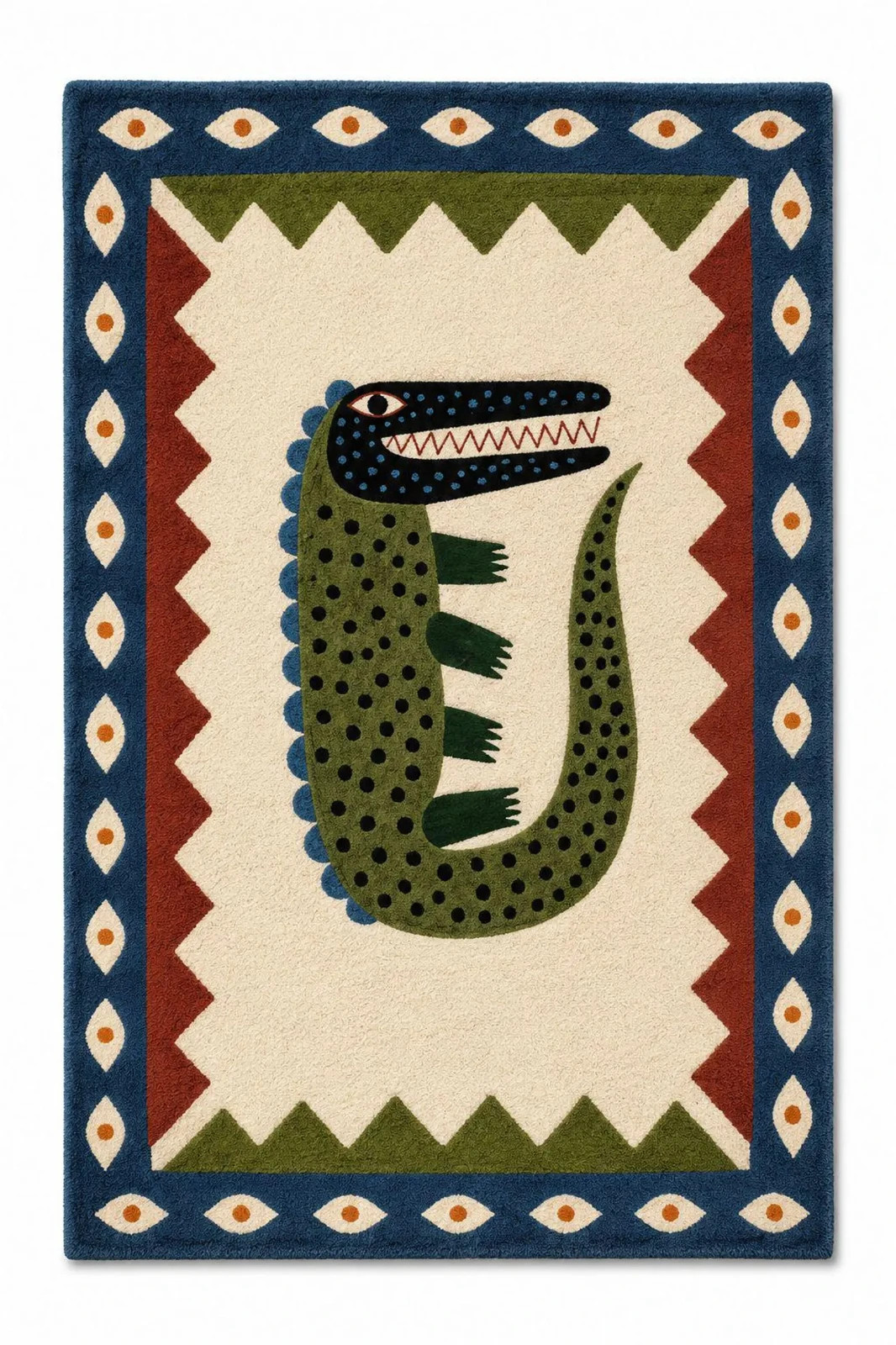 Hand Tufted Wool Crocodile Rug Tribal Folk Art Animal Carpet Boho Area Rug Carpe