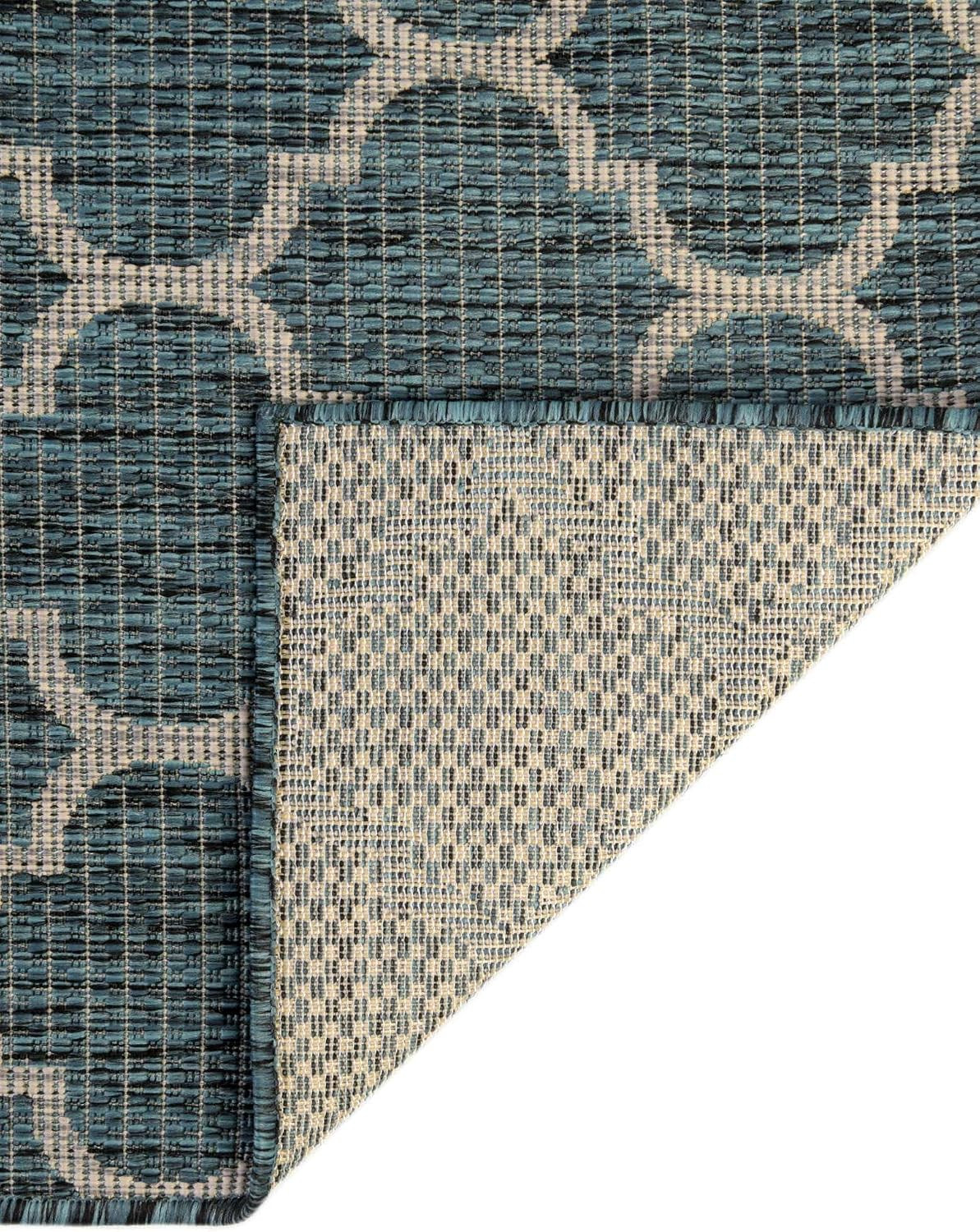 Outdoor Trellis Collection Area Rug (2′ X 6′ 1″ Runner, Teal/ Gray)