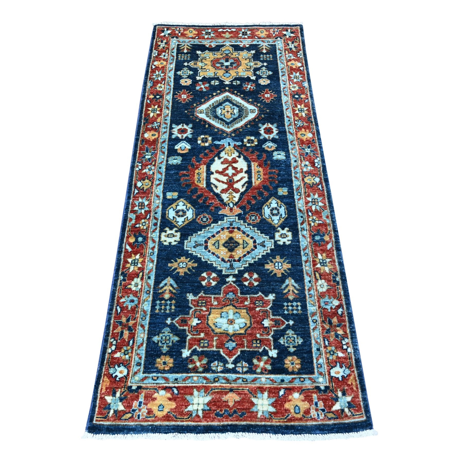 2’6″ x 6’1″ Blue Karajeh Design Pure Wool Fine Aryana Runner Oriental Rug R88625