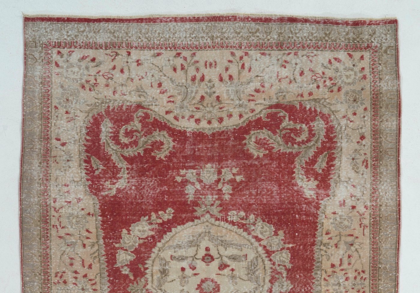 6.5×9.5 Ft Vintage European Rug in Red, Beige and Brown Colors