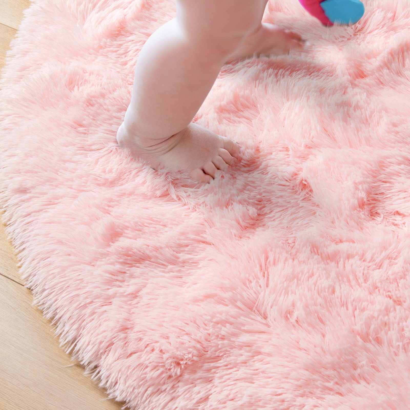 junovo Pink Round Rug 4×4 Feet Fluffy Soft Area Rugs for 4′ (Round),