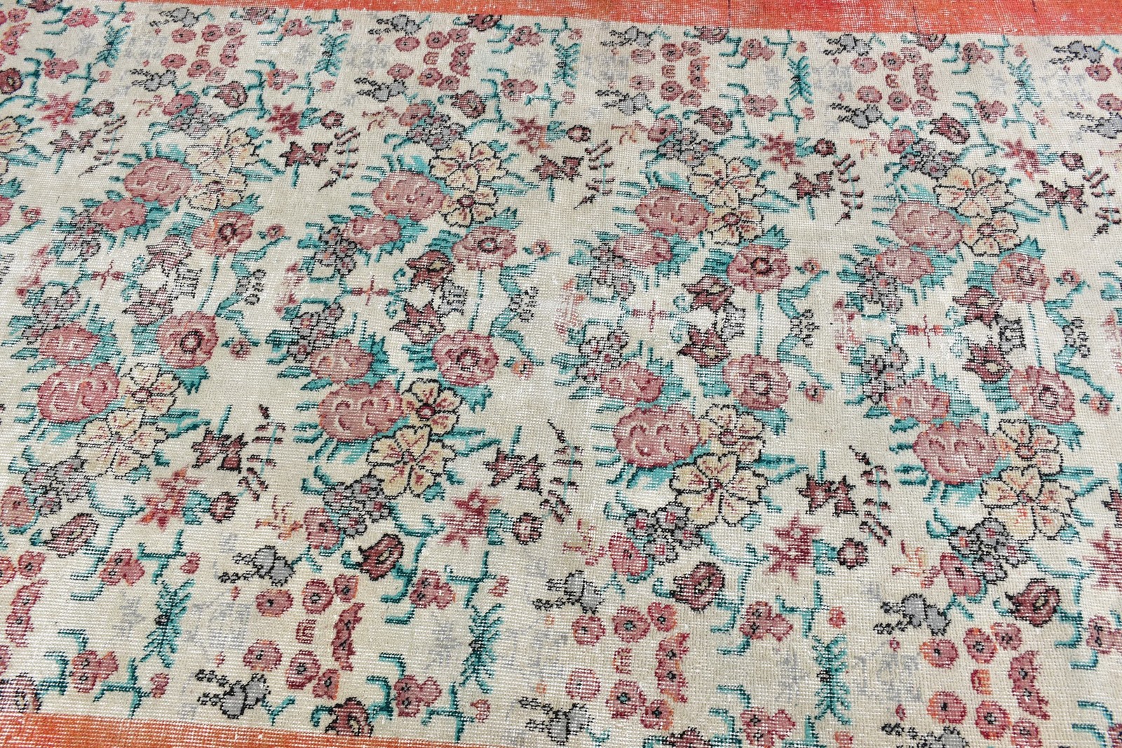 4,8×8 ft Rug, Vintage Turkish Rug, Red Pink Handmade Wool Rug
