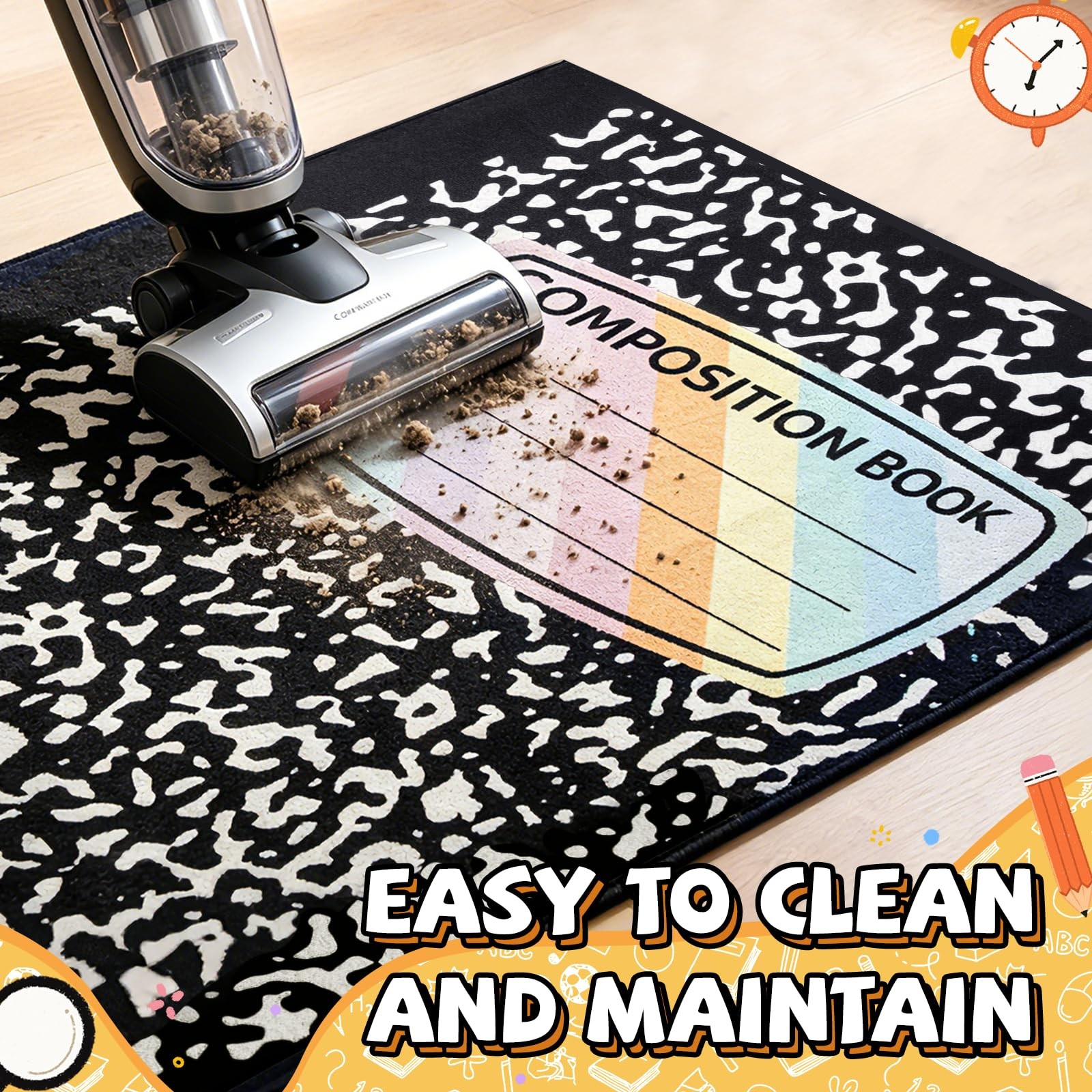 Lettry Composition Notebook Classroom Rug, 4×3 FT Educational Area Rug for Ro…
