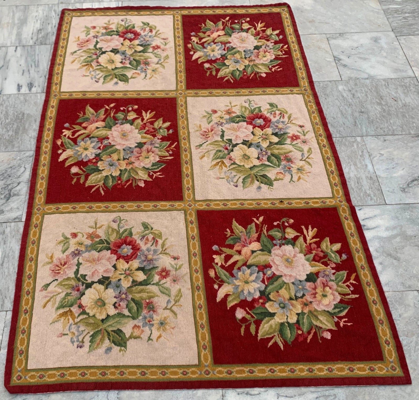Vintage French Style Aubusson Needlepoint Chain Stitch Area Rug 3×5 ft Free Ship