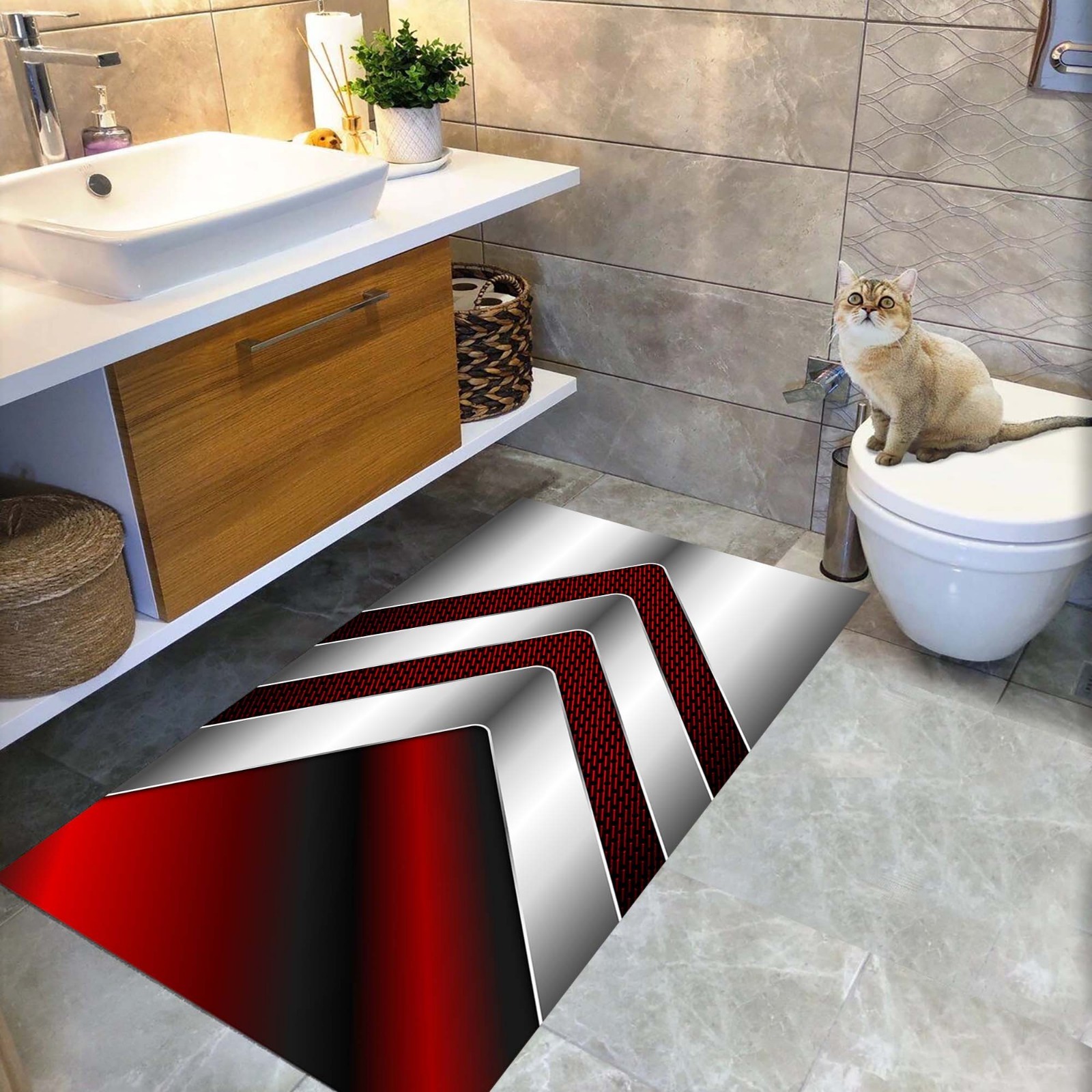 Modern Bath Mat, Geometric Rug, Bathroom Decor, Contemporary Floor Mat, Abstract