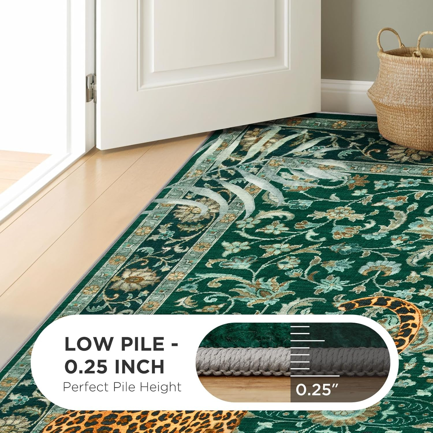 Washable Tiger 6X9 Area Rugs for Living Room, Green Boho Cheetah Area Rug for Be