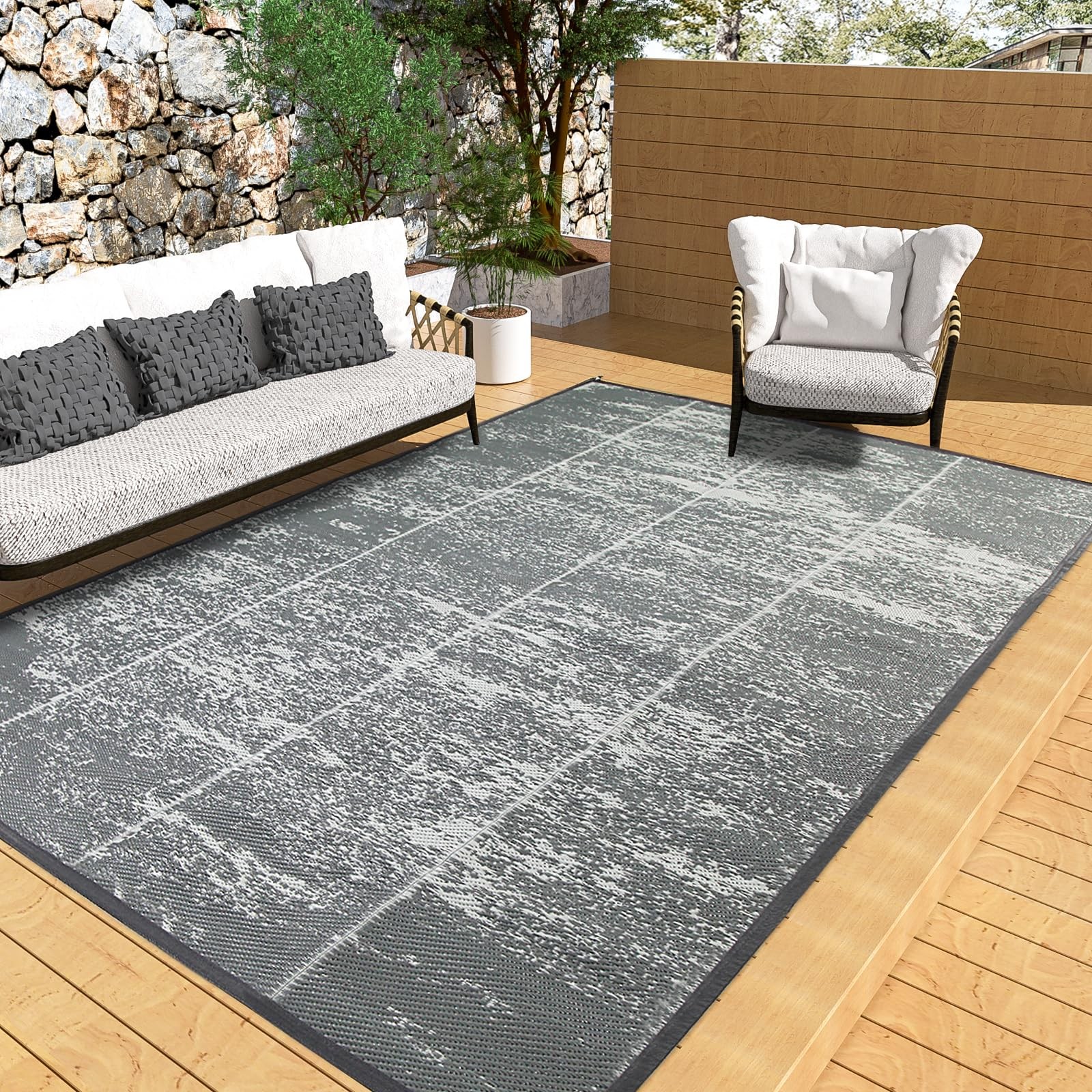 5’x 8′ Outdoor Rug,Waterproof Reversible Patio Rugs,5×8 ft Plastic Straw Outd…