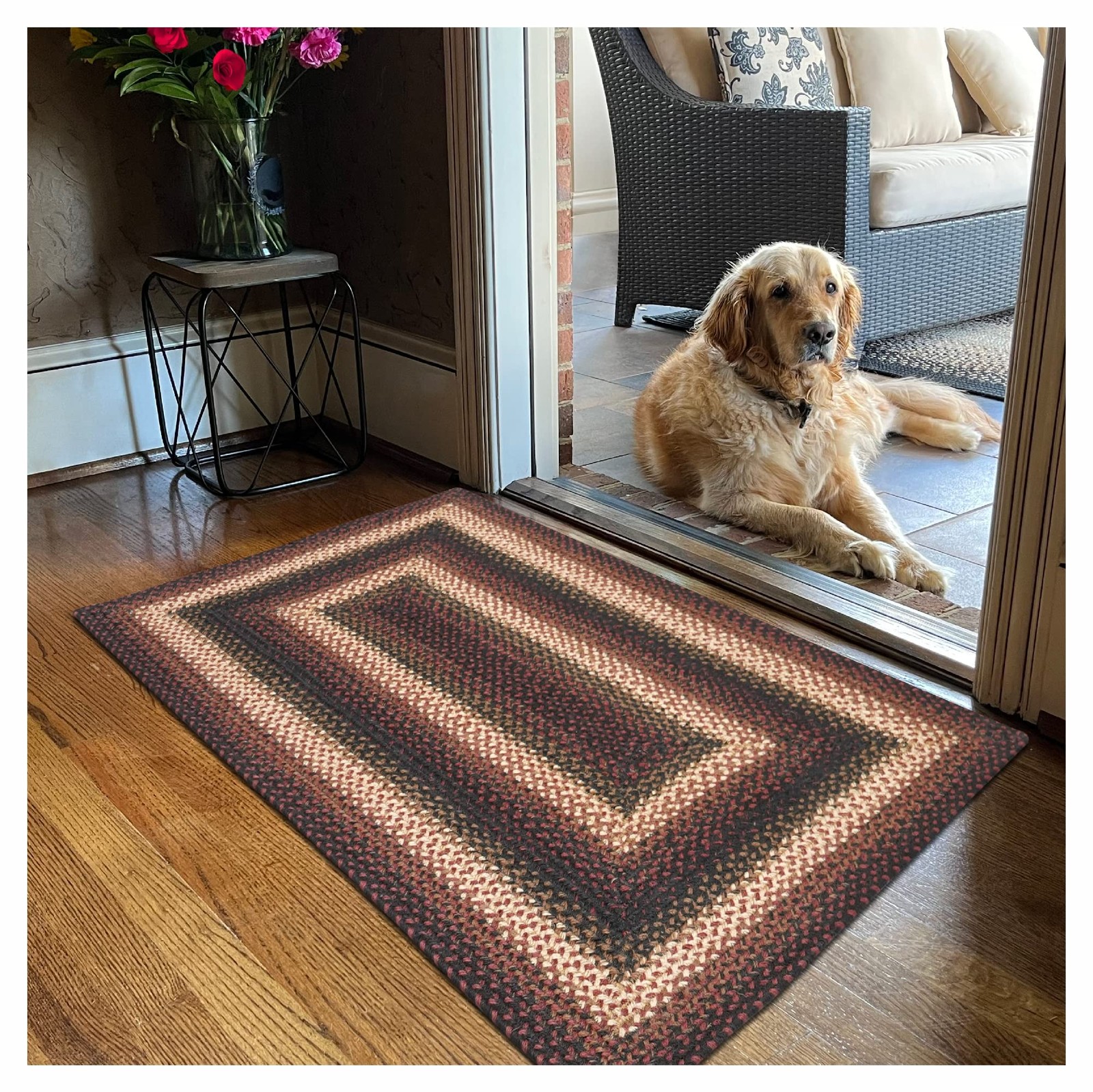 Prescott Jute Braided Rugs 20×30 – Primitive Black and Burgundy Rug for Entry…