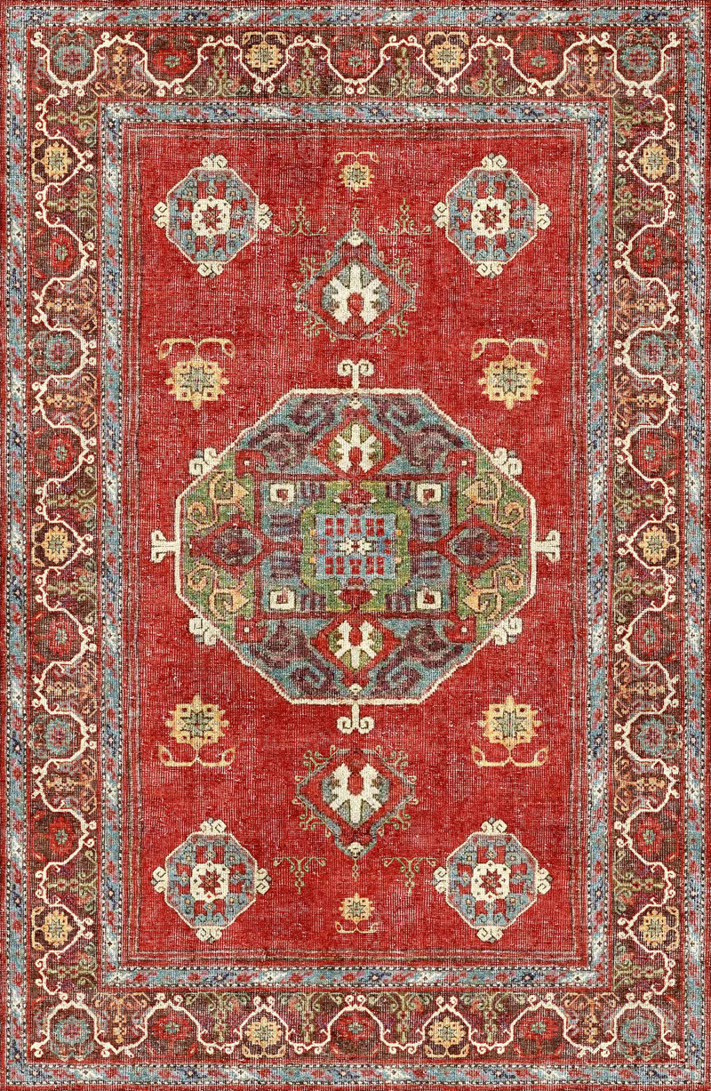 Red Vintage Style Area Rug and Runner Washable Carpet with 15 Size Options