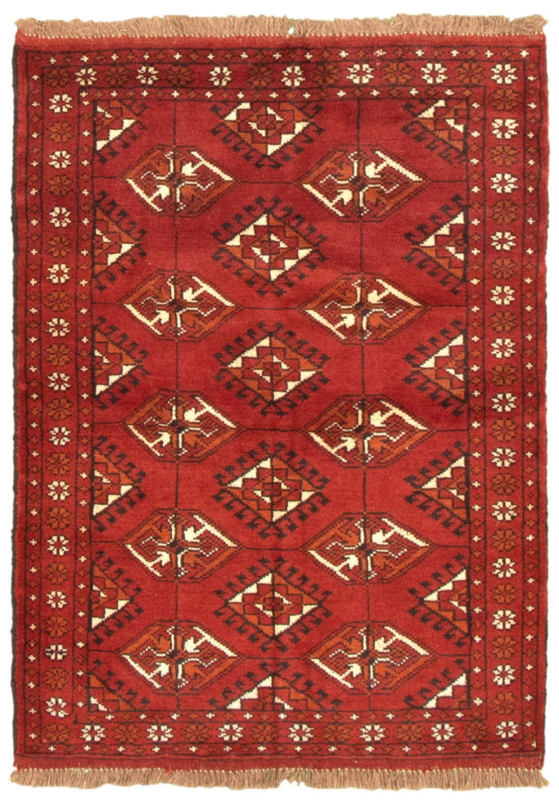 Vintage Geometric Area Rug 3’9″ x 4’8″ Traditional Hand-Knotted Wool Carpet