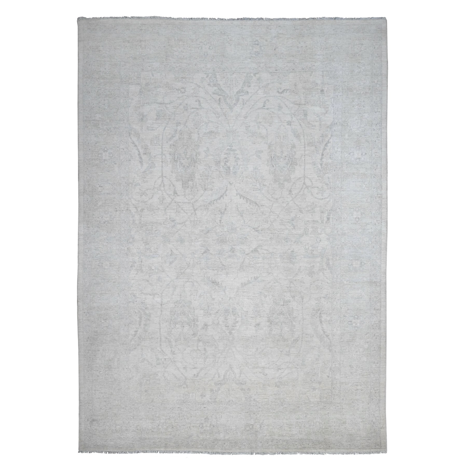9’8″x13’5″ White Wash Peshawar All Over Pattern All Wool Hand Knotted Rug R20989